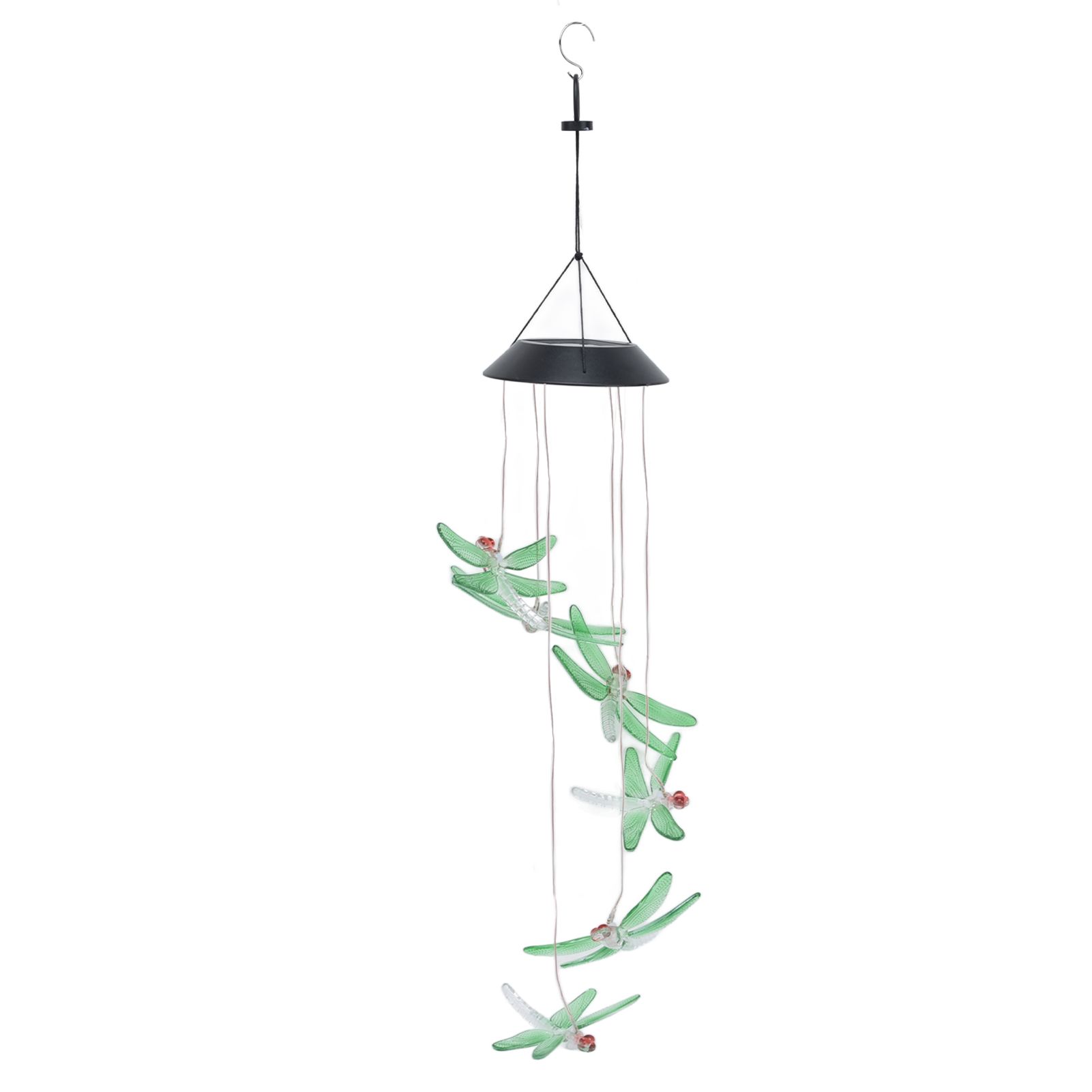 Solar Wind Chimes Photosensitive Design Waterproof Automatic Operation Green Dragonfly Shape Color Changing Lights - Image 1