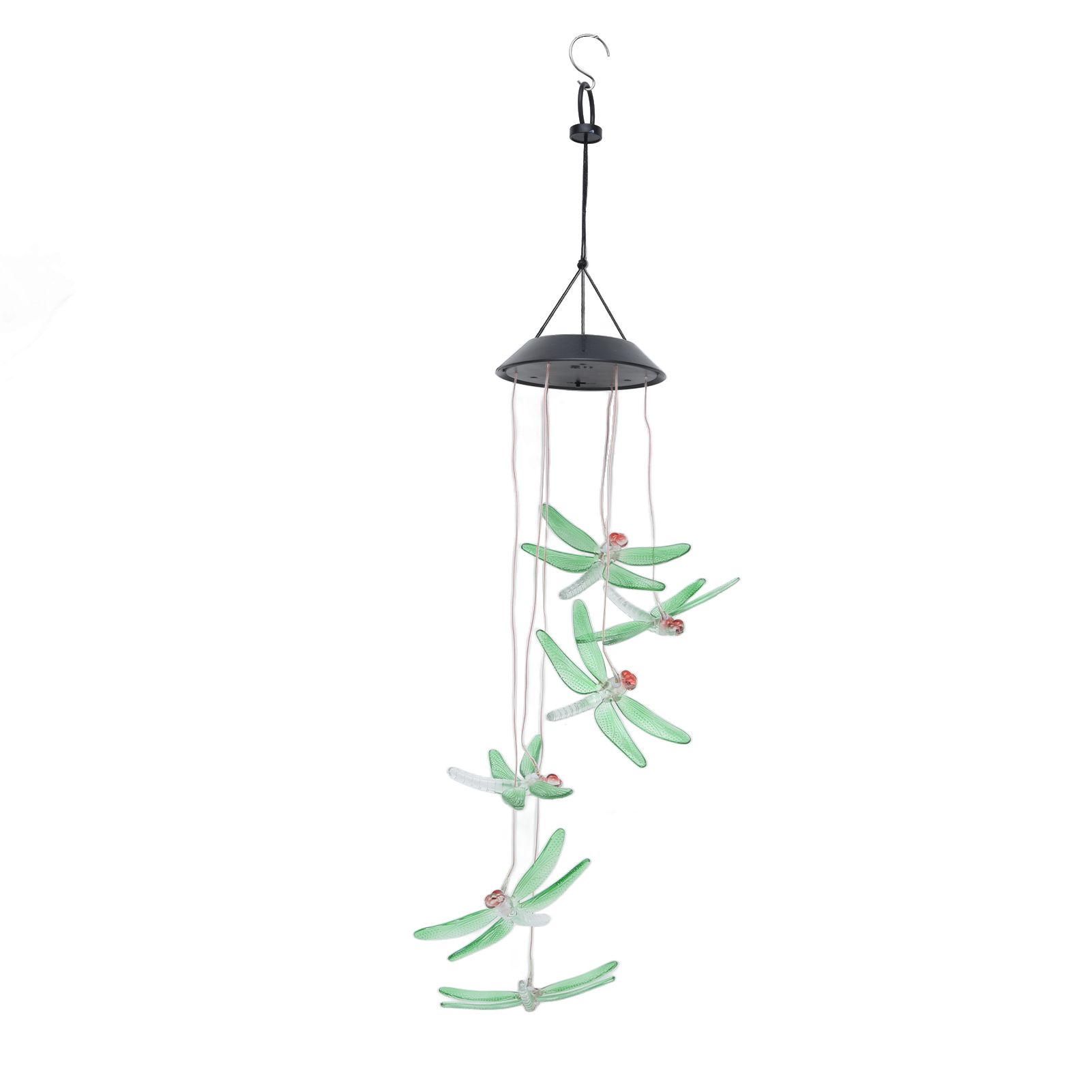 Solar Wind Chimes Photosensitive Design Waterproof Automatic Operation Green Dragonfly Shape Color Changing Lights - Image 2