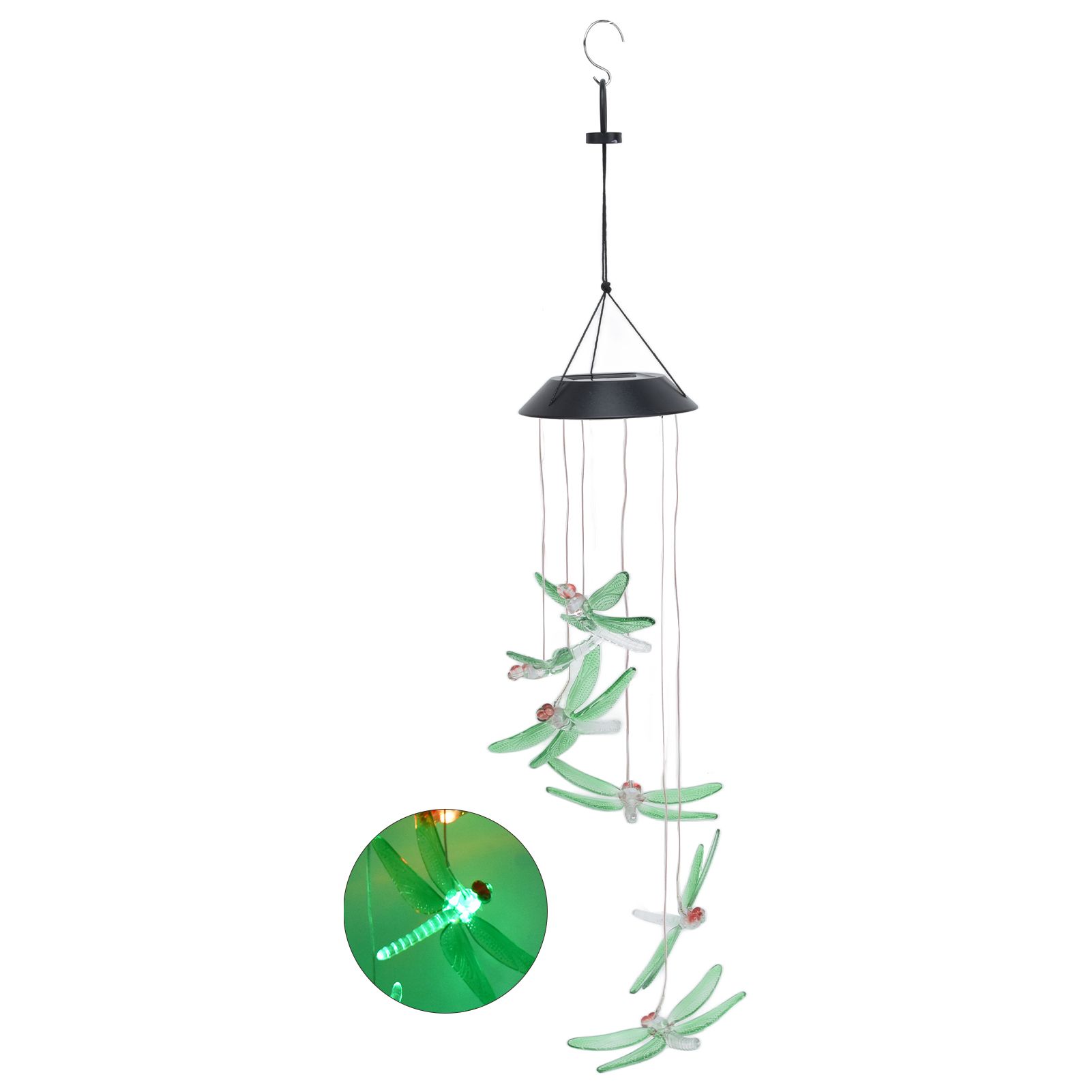 Solar Wind Chimes Photosensitive Design Waterproof Automatic Operation Green Dragonfly Shape Color Changing Lights - Image 7