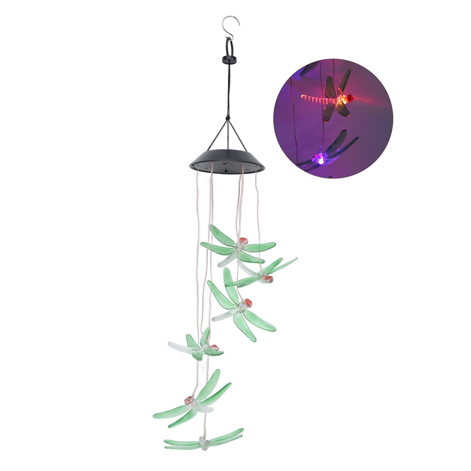 Solar Wind Chimes Photosensitive Design Waterproof Automatic Operation Green Dragonfly Shape Color Changing Lights - Image 8