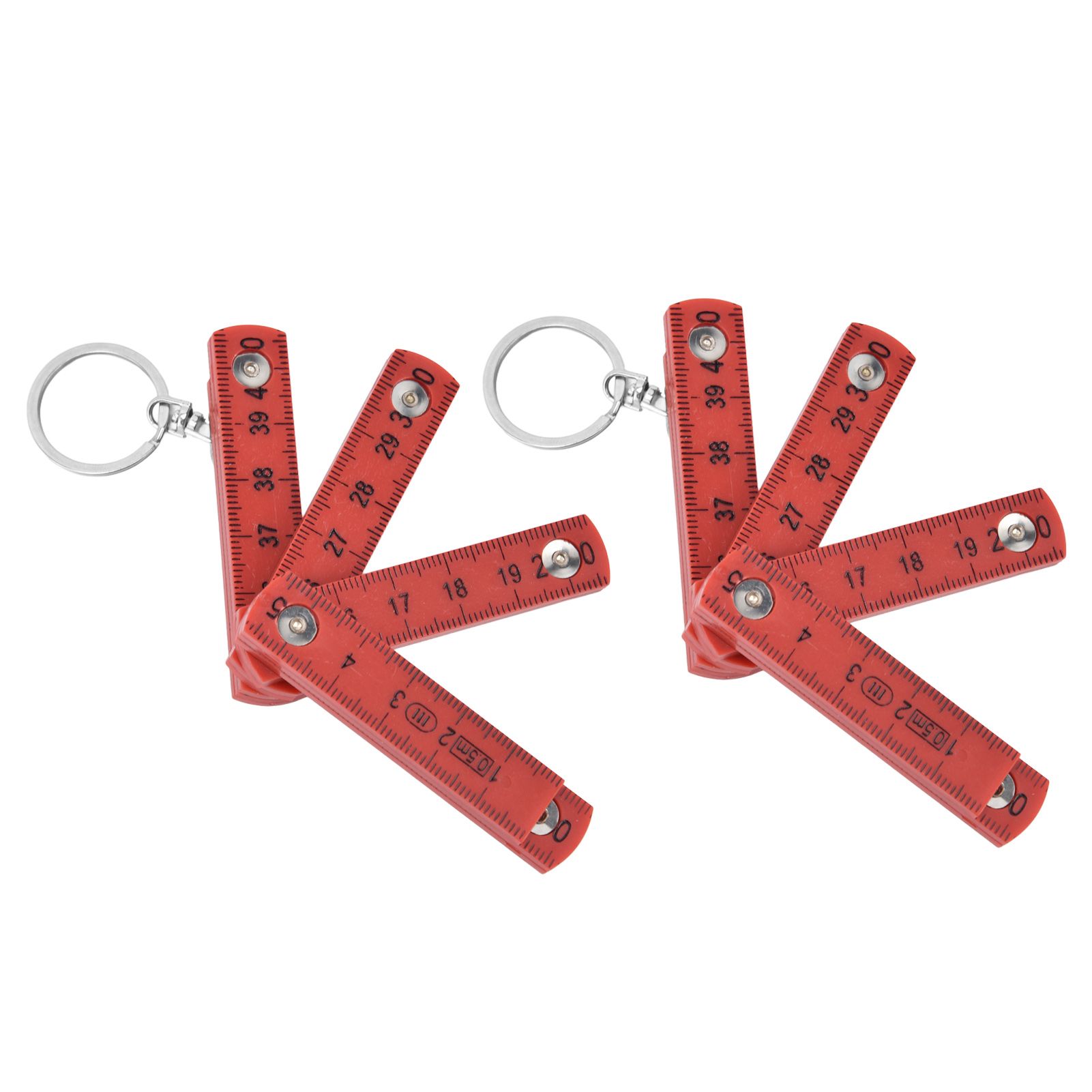 2Pcs ABS Folding Ruler Portable 0.5m Foldable Ruler with Key Ring for Carpentry Laying TilesRed - Image 1