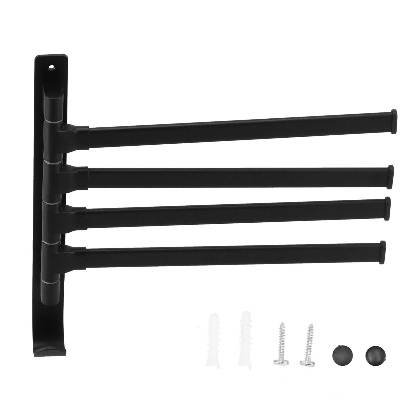 Rotating Towel Rack 4 Poles Space Aluminum Folding Rotatable Matte Black Finish Bath Towel Hanger for Bathrooms Kitchens Hotels - Image 1