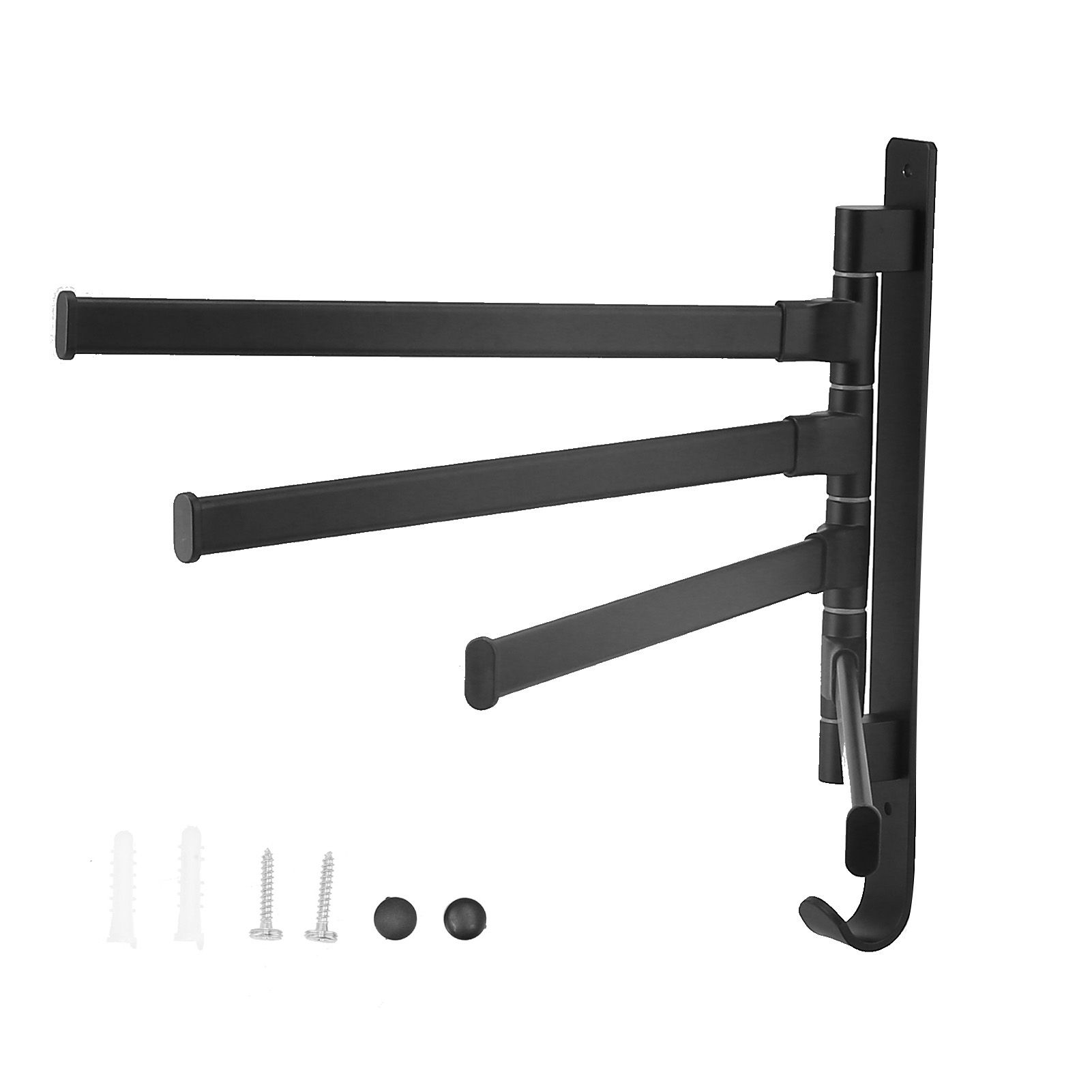 Rotating Towel Rack 4 Poles Space Aluminum Folding Rotatable Matte Black Finish Bath Towel Hanger for Bathrooms Kitchens Hotels - Image 2