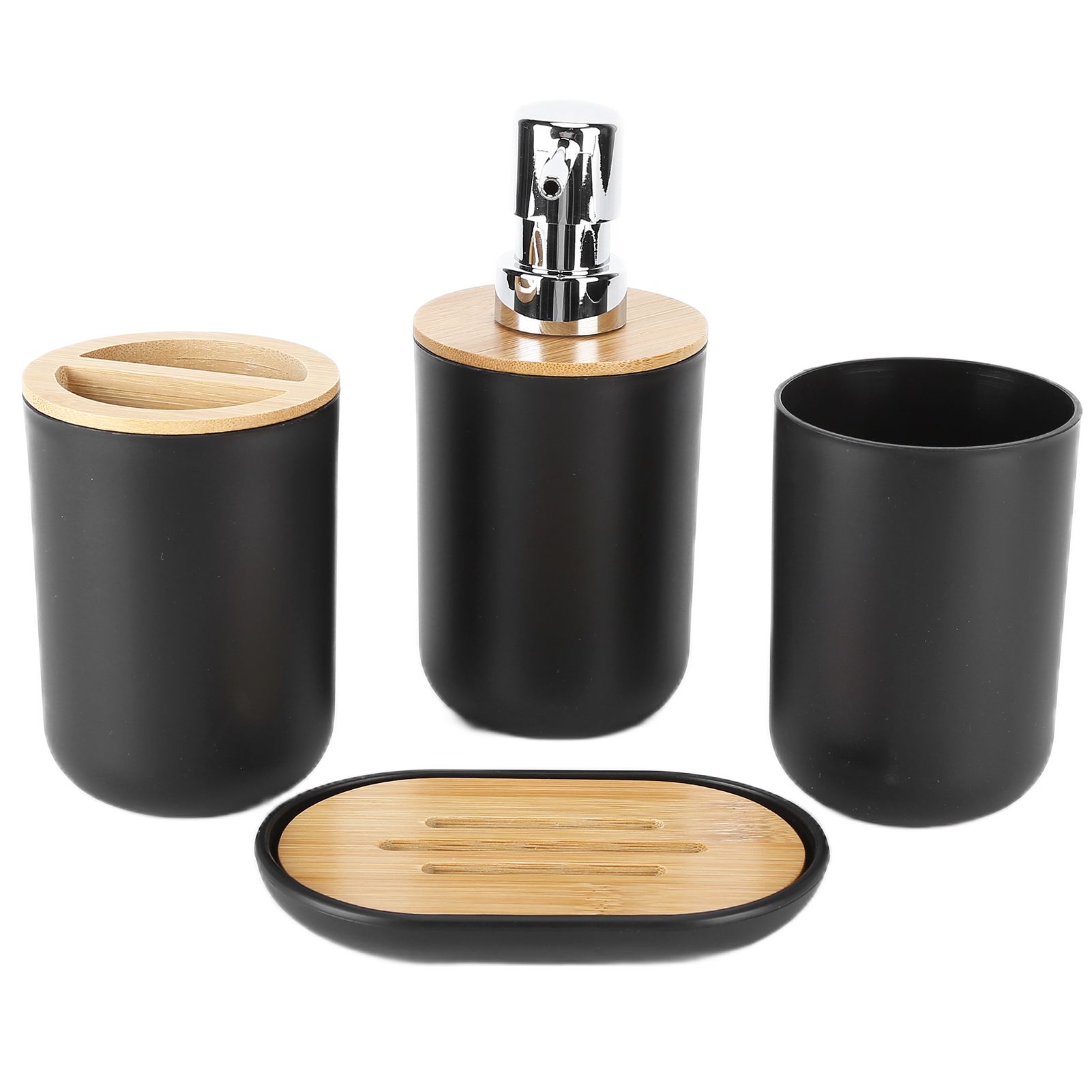 4Pcs Bathroom Accessory Set Bamboo Waterproof Durable Gift Toothbrush Cup for Home HotelBlack - Image 1