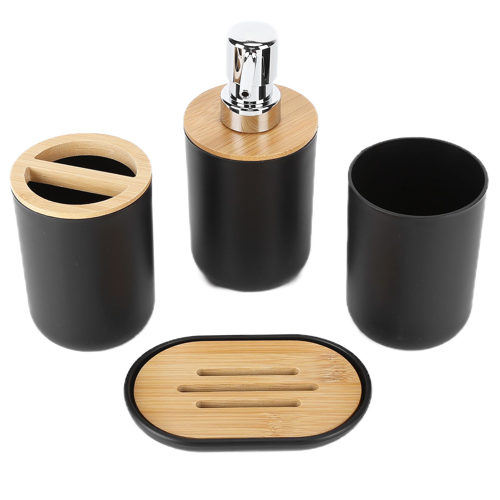 4Pcs Bathroom Accessory Set Bamboo Waterproof Durable Gift Toothbrush Cup for Home HotelBlack - Image 2