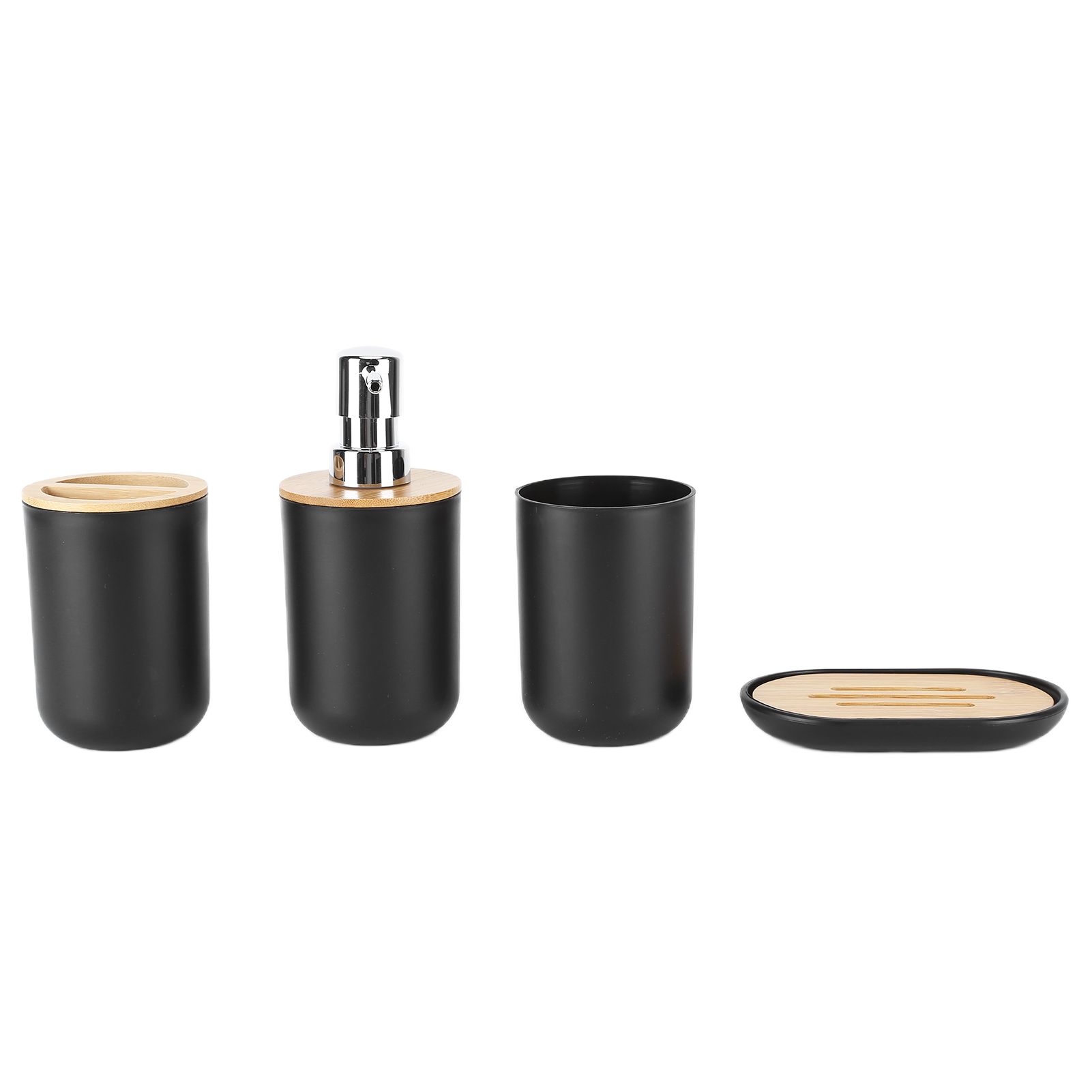 4Pcs Bathroom Accessory Set Bamboo Waterproof Durable Gift Toothbrush Cup for Home HotelBlack - Image 3