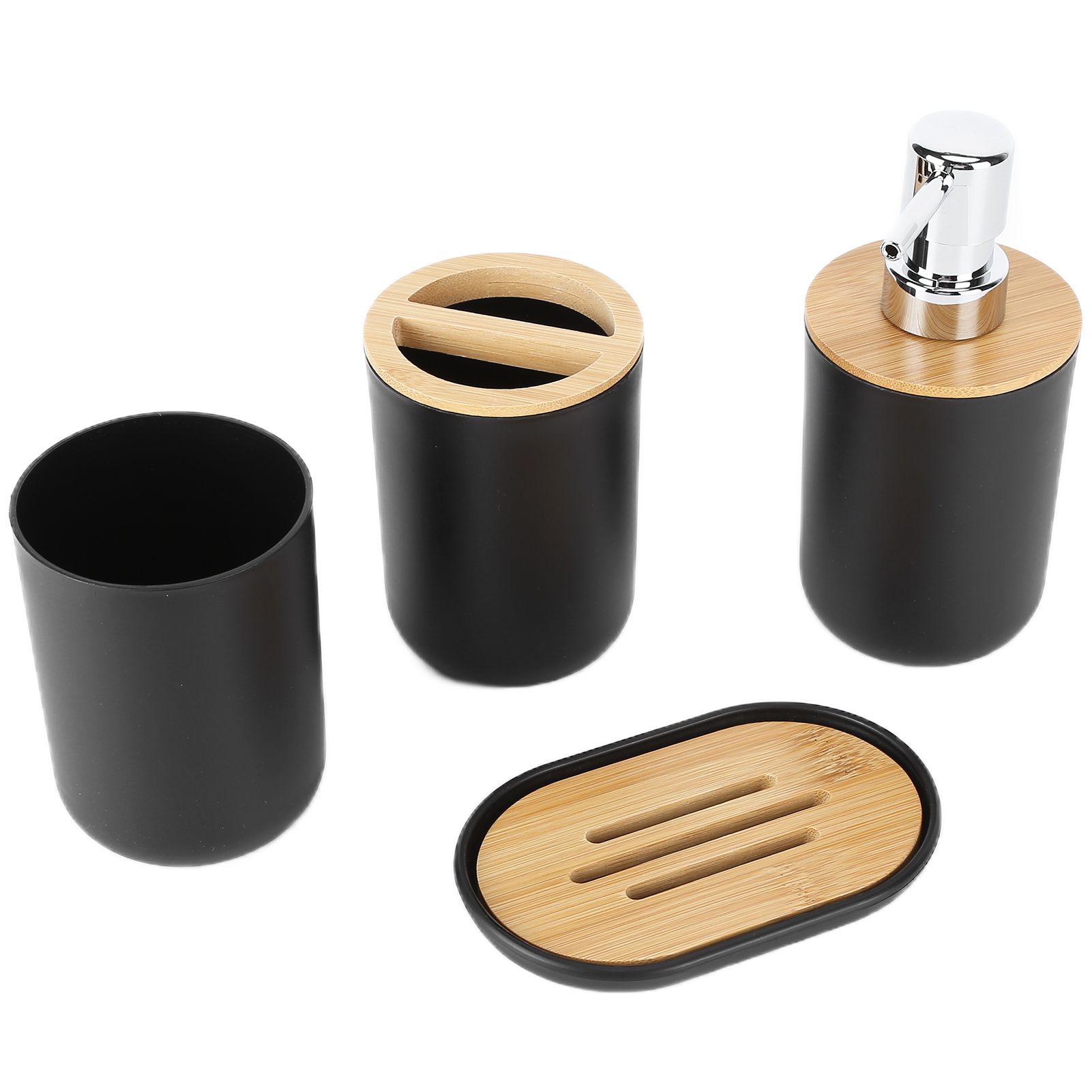 4Pcs Bathroom Accessory Set Bamboo Waterproof Durable Gift Toothbrush Cup for Home HotelBlack - Image 4