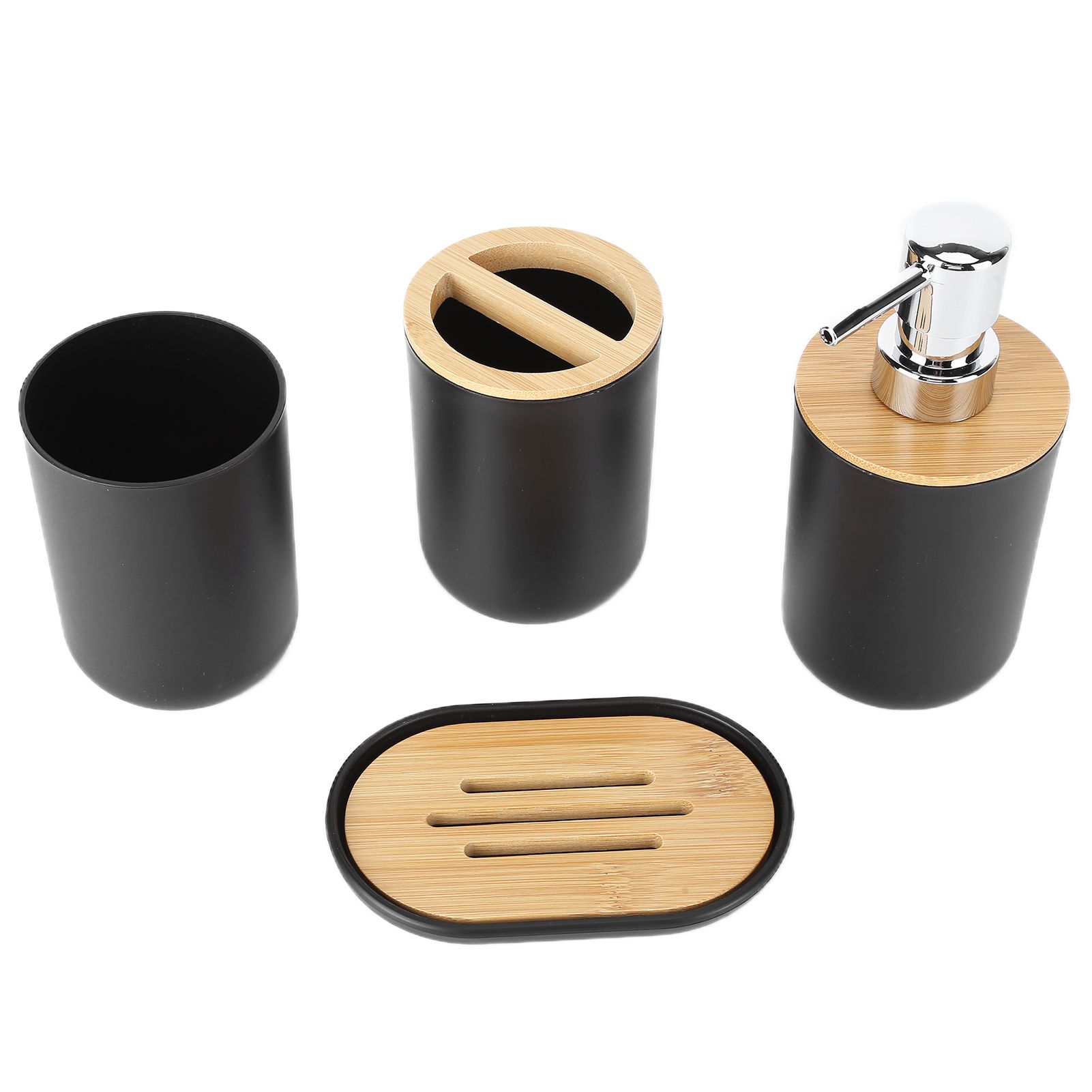 4Pcs Bathroom Accessory Set Bamboo Waterproof Durable Gift Toothbrush Cup for Home HotelBlack - Image 5