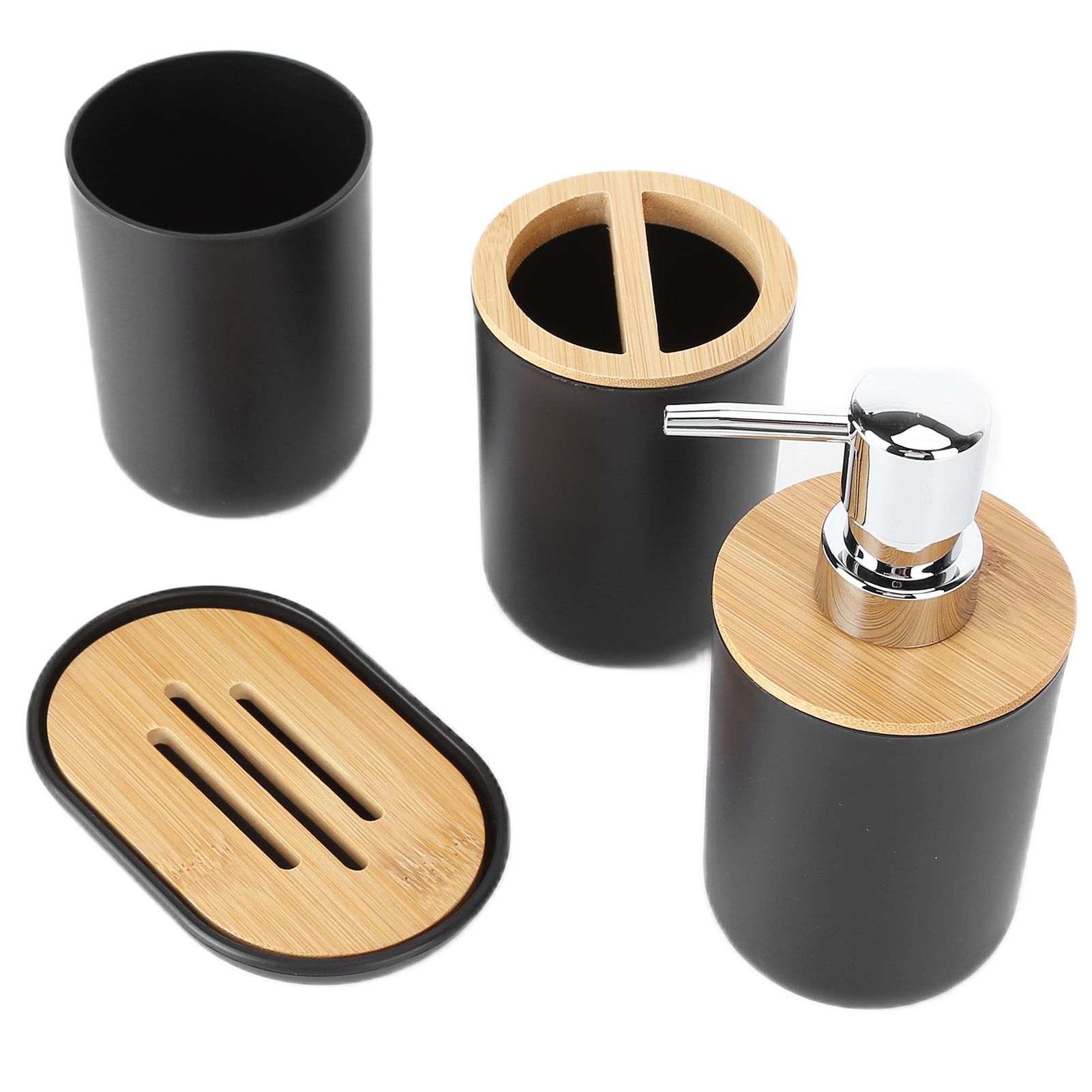 4Pcs Bathroom Accessory Set Bamboo Waterproof Durable Gift Toothbrush Cup for Home HotelBlack - Image 6