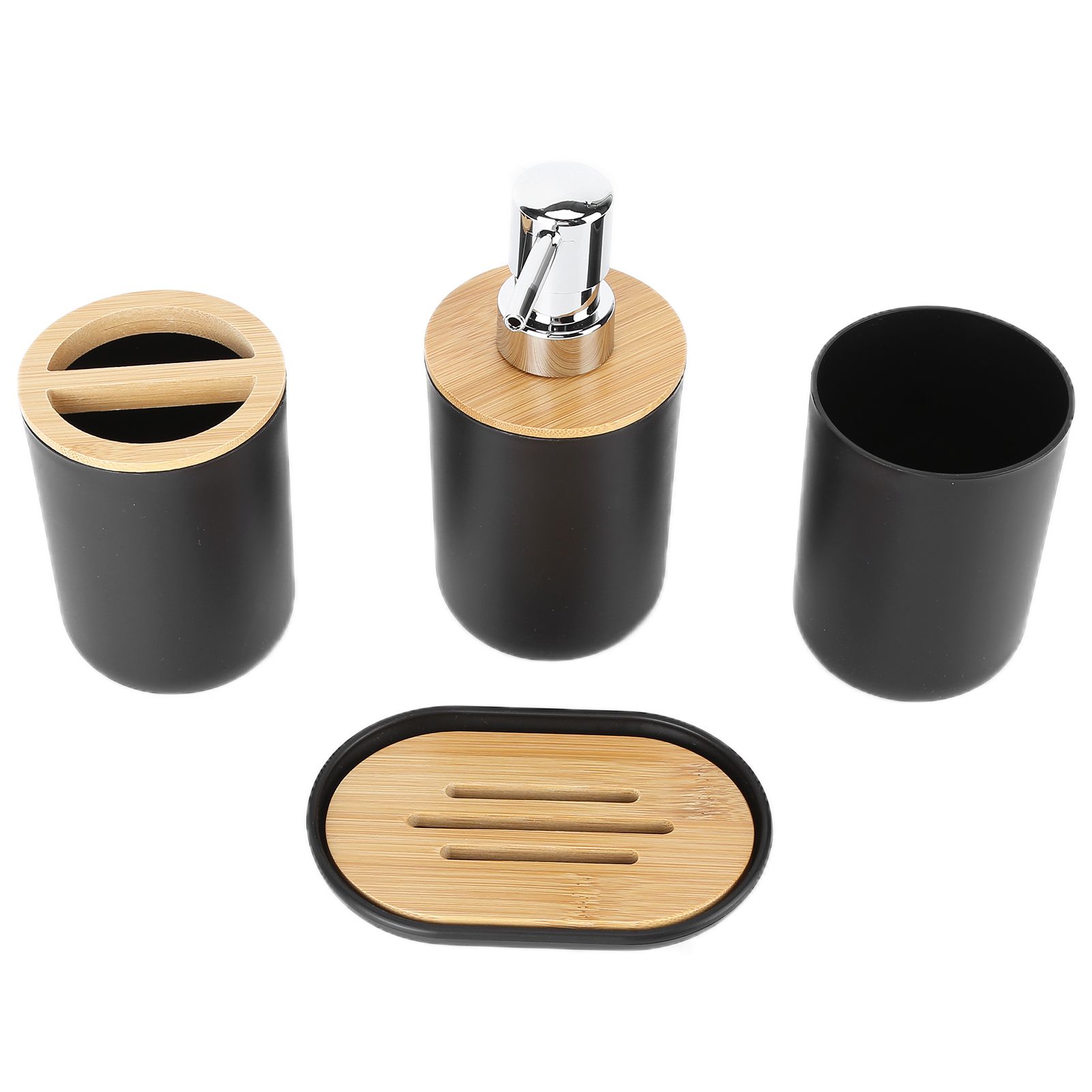4Pcs Bathroom Accessory Set Bamboo Waterproof Durable Gift Toothbrush Cup for Home HotelBlack - Image 7