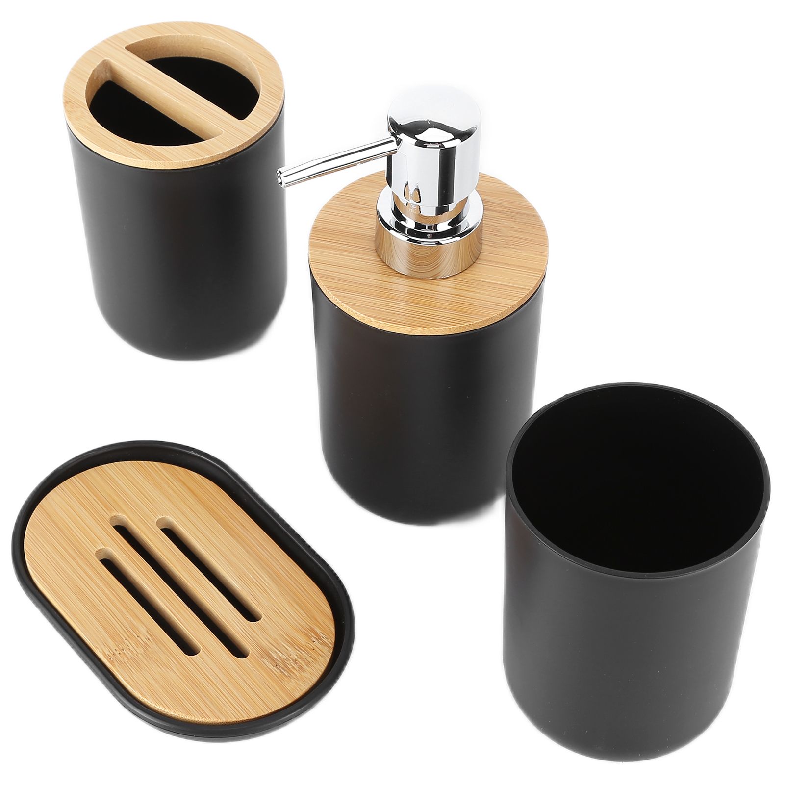 4Pcs Bathroom Accessory Set Bamboo Waterproof Durable Gift Toothbrush Cup for Home HotelBlack - Image 8