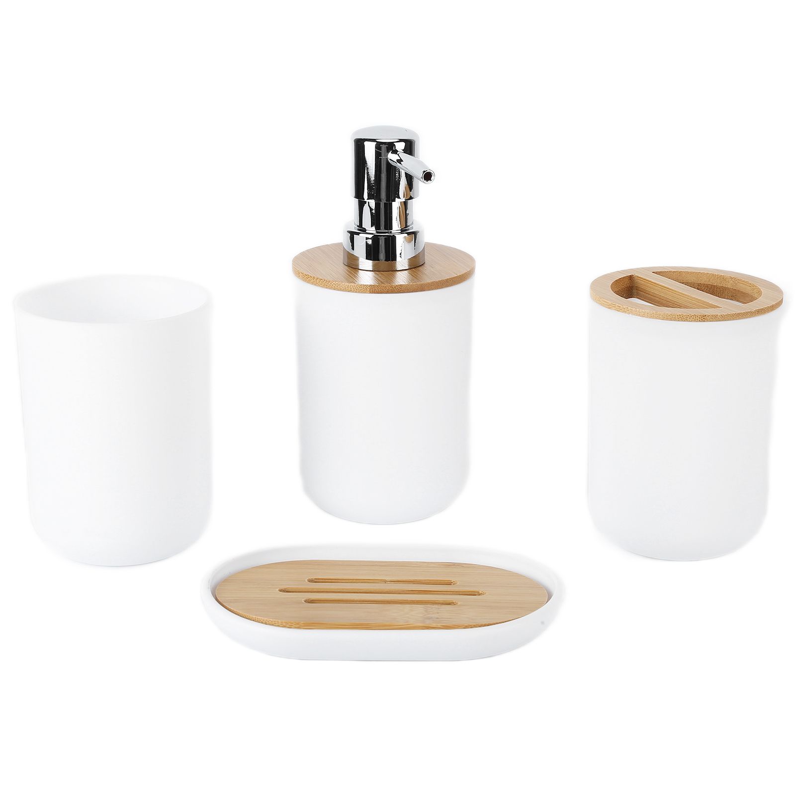 4Pcs Bathroom Accessory Set Bamboo Waterproof Durable Gift Toothbrush Cup for Home HotelWhite - Image 1