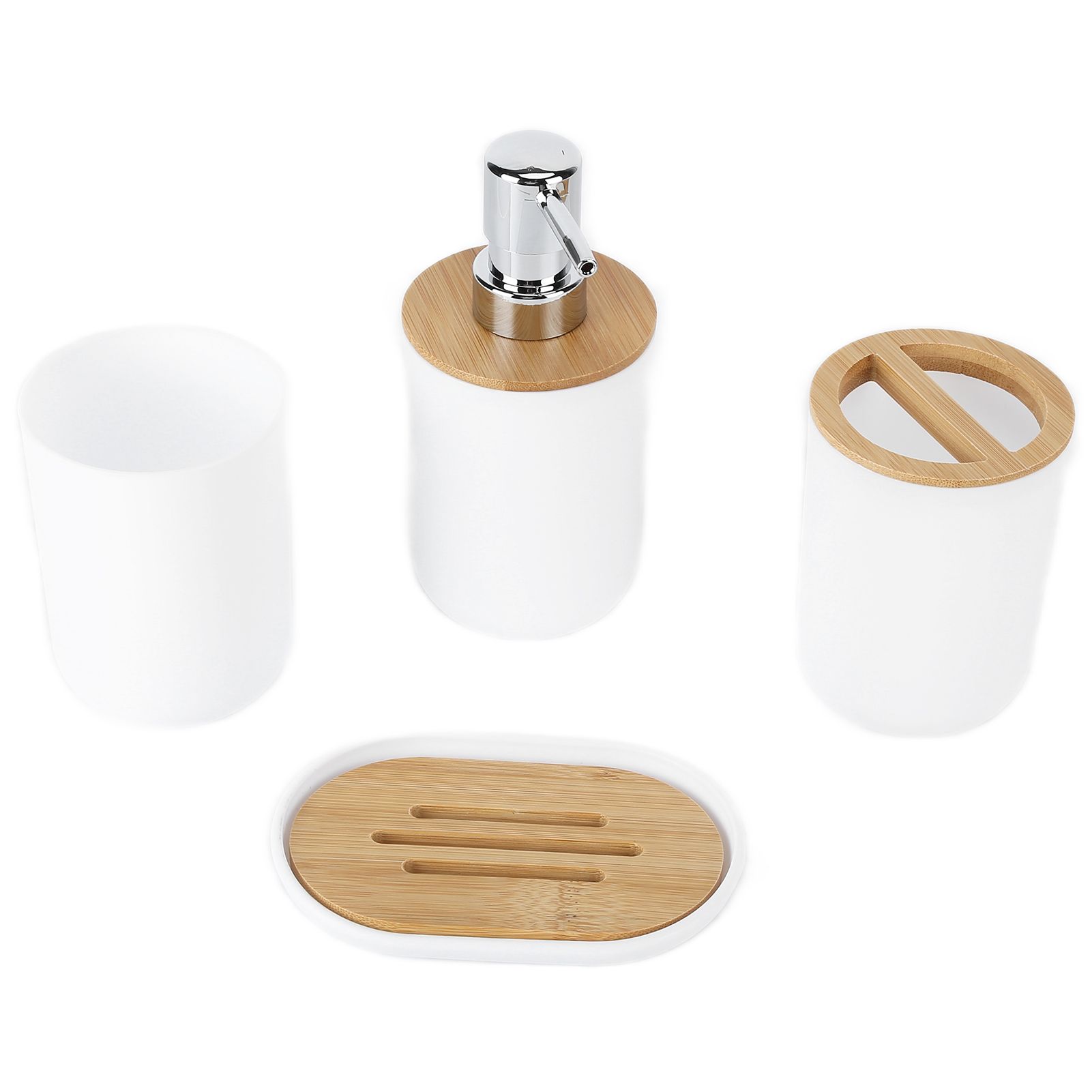 4Pcs Bathroom Accessory Set Bamboo Waterproof Durable Gift Toothbrush Cup for Home HotelWhite - Image 2