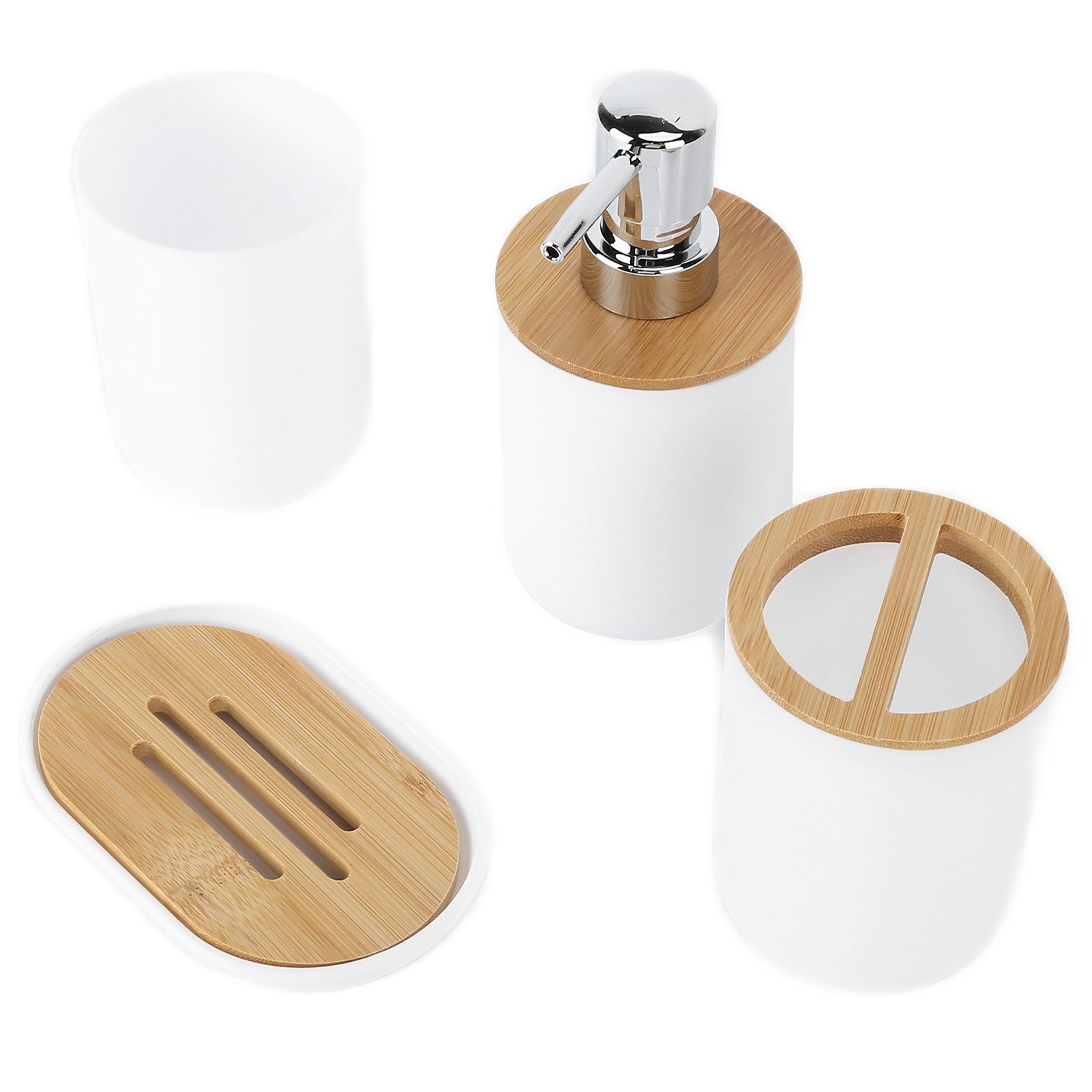 4Pcs Bathroom Accessory Set Bamboo Waterproof Durable Gift Toothbrush Cup for Home HotelWhite - Image 3