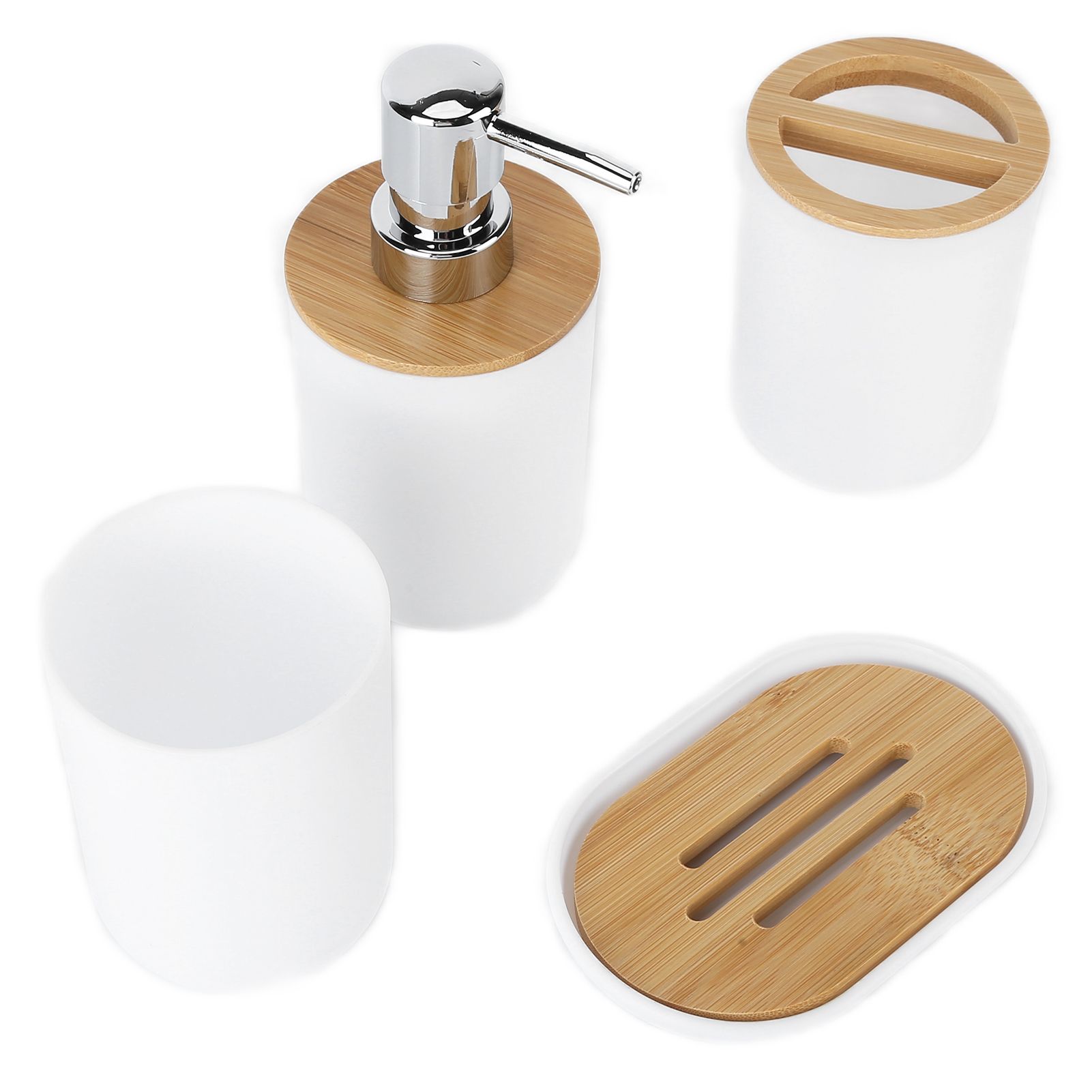 4Pcs Bathroom Accessory Set Bamboo Waterproof Durable Gift Toothbrush Cup for Home HotelWhite - Image 4