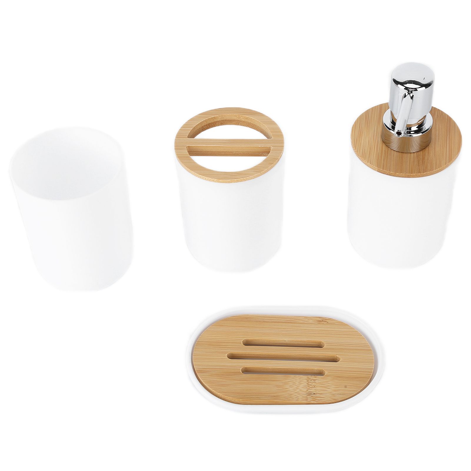 4Pcs Bathroom Accessory Set Bamboo Waterproof Durable Gift Toothbrush Cup for Home HotelWhite - Image 5