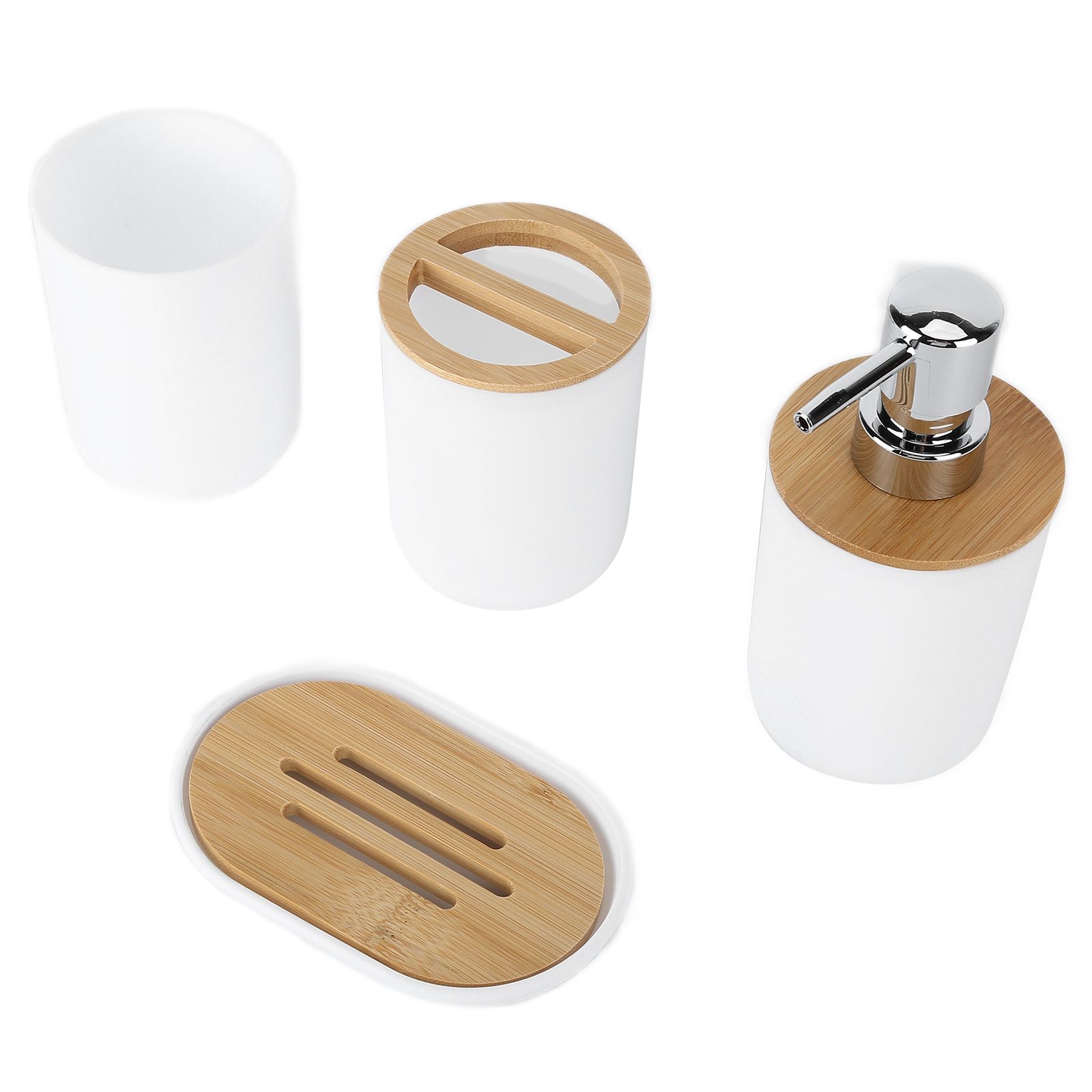 4Pcs Bathroom Accessory Set Bamboo Waterproof Durable Gift Toothbrush Cup for Home HotelWhite - Image 6