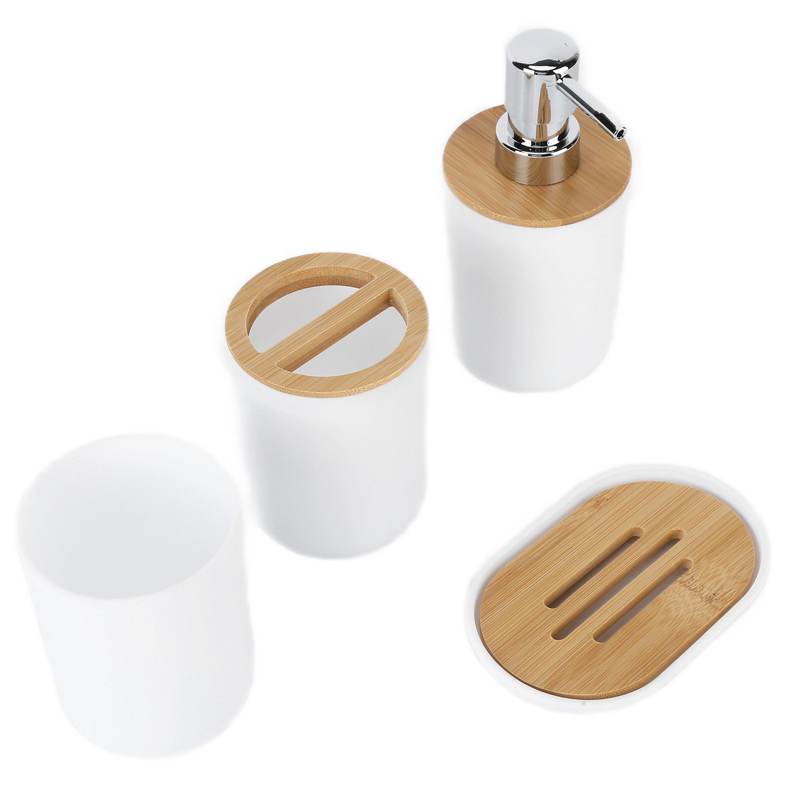 4Pcs Bathroom Accessory Set Bamboo Waterproof Durable Gift Toothbrush Cup for Home HotelWhite - Image 7