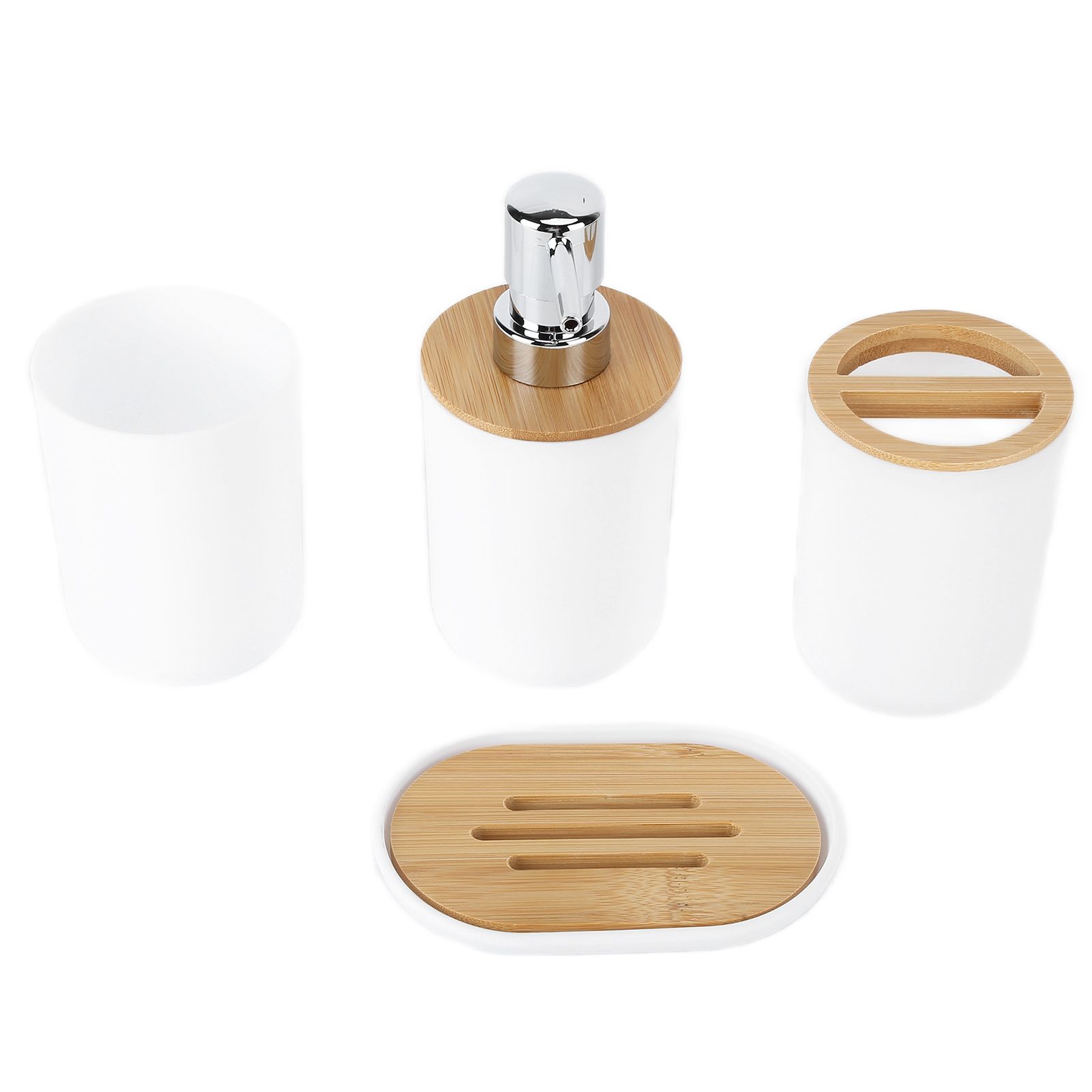4Pcs Bathroom Accessory Set Bamboo Waterproof Durable Gift Toothbrush Cup for Home HotelWhite - Image 8