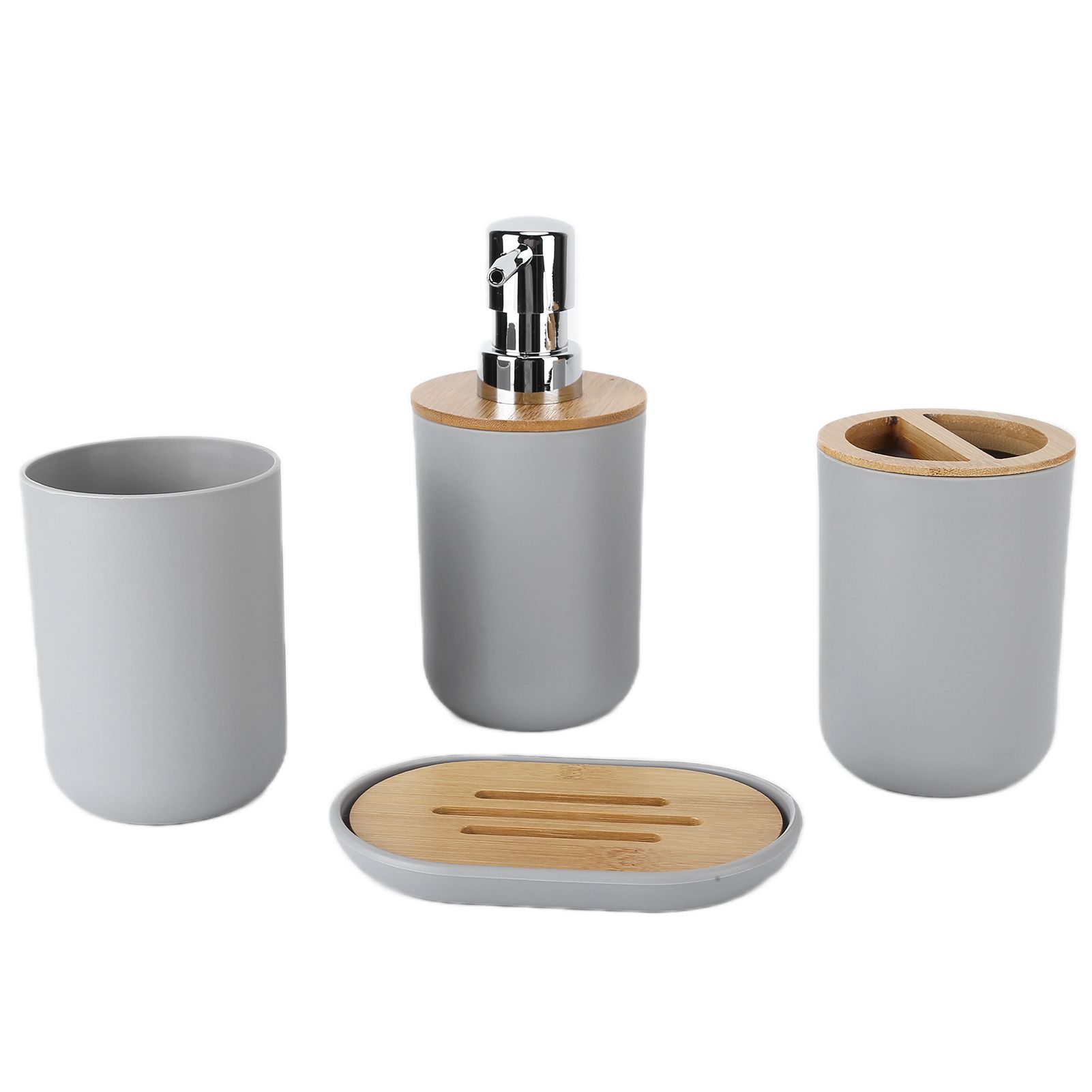 4Pcs Bathroom Accessory Set Bamboo Waterproof Durable Gift Toothbrush Cup for Home HotelGrey - Image 1