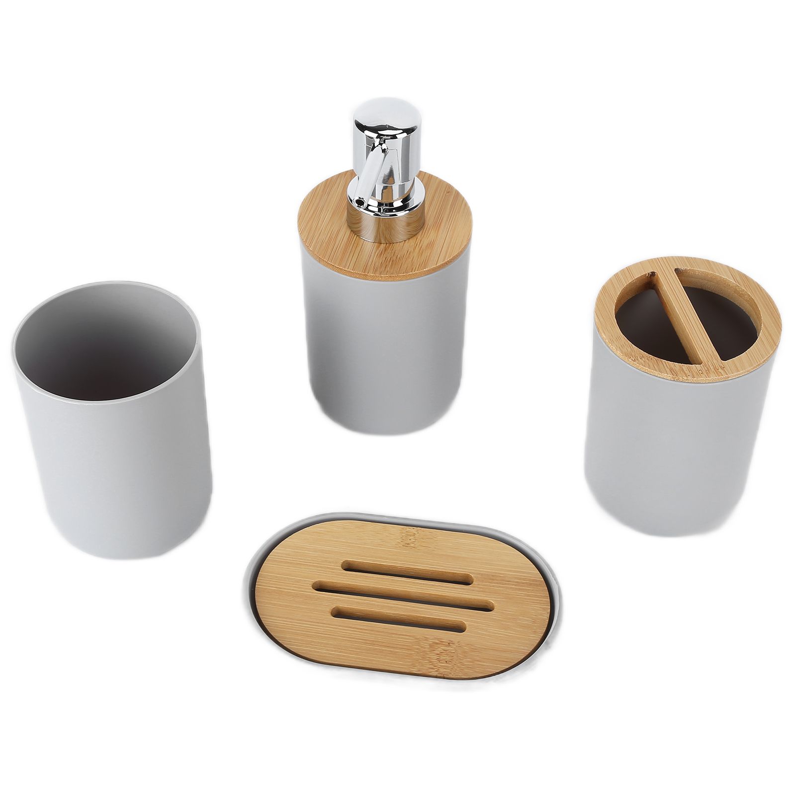 4Pcs Bathroom Accessory Set Bamboo Waterproof Durable Gift Toothbrush Cup for Home HotelGrey - Image 2