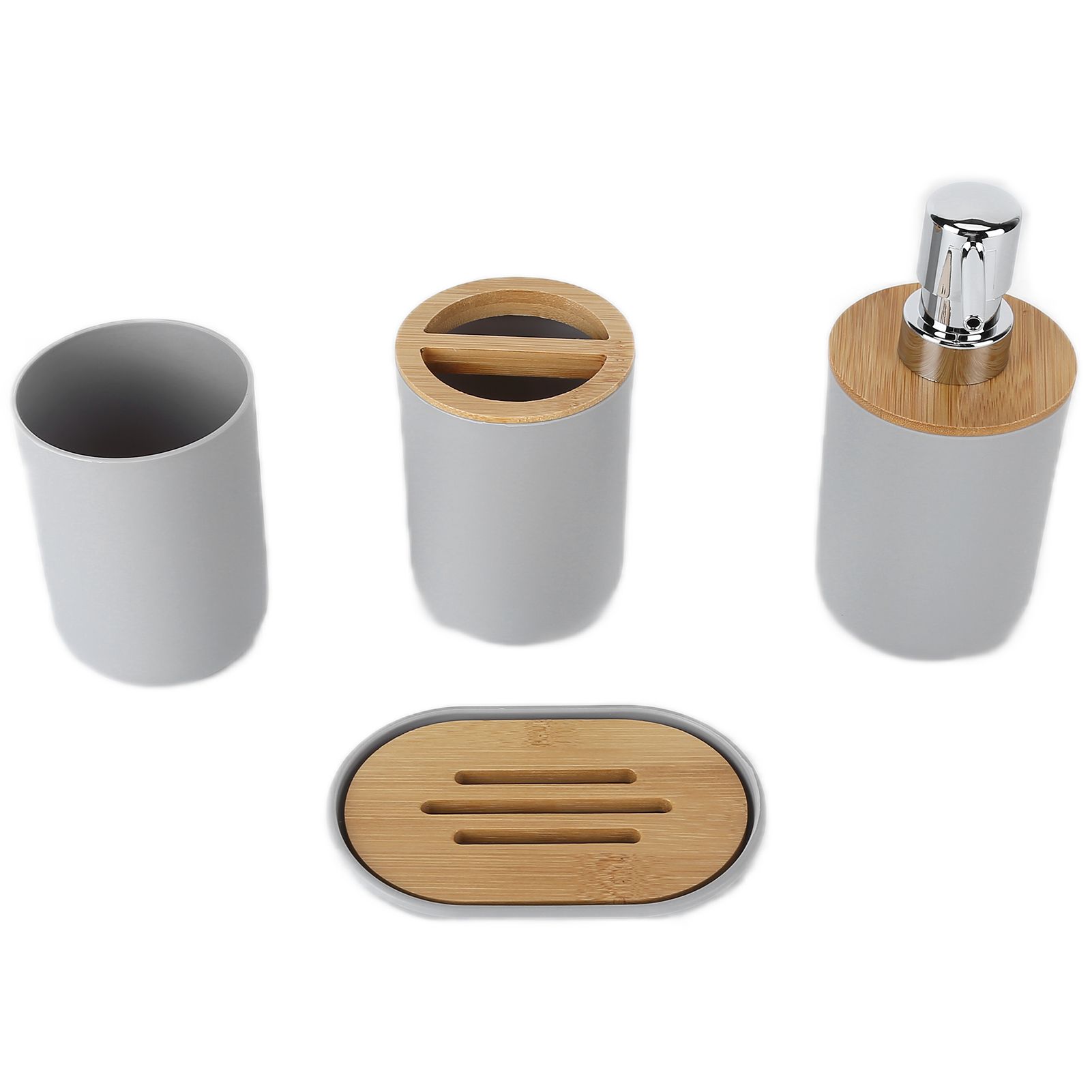 4Pcs Bathroom Accessory Set Bamboo Waterproof Durable Gift Toothbrush Cup for Home HotelGrey - Image 3