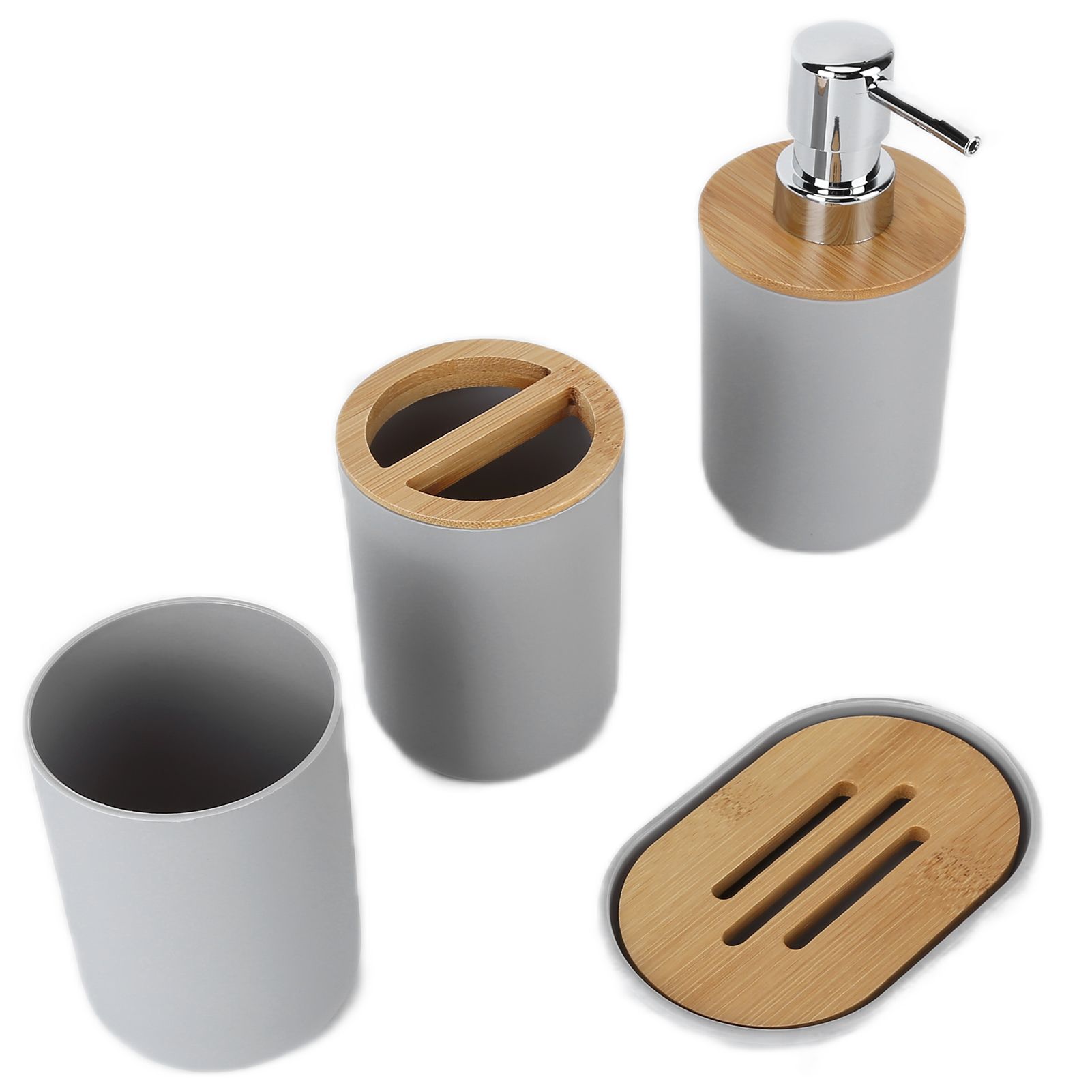 4Pcs Bathroom Accessory Set Bamboo Waterproof Durable Gift Toothbrush Cup for Home HotelGrey - Image 4