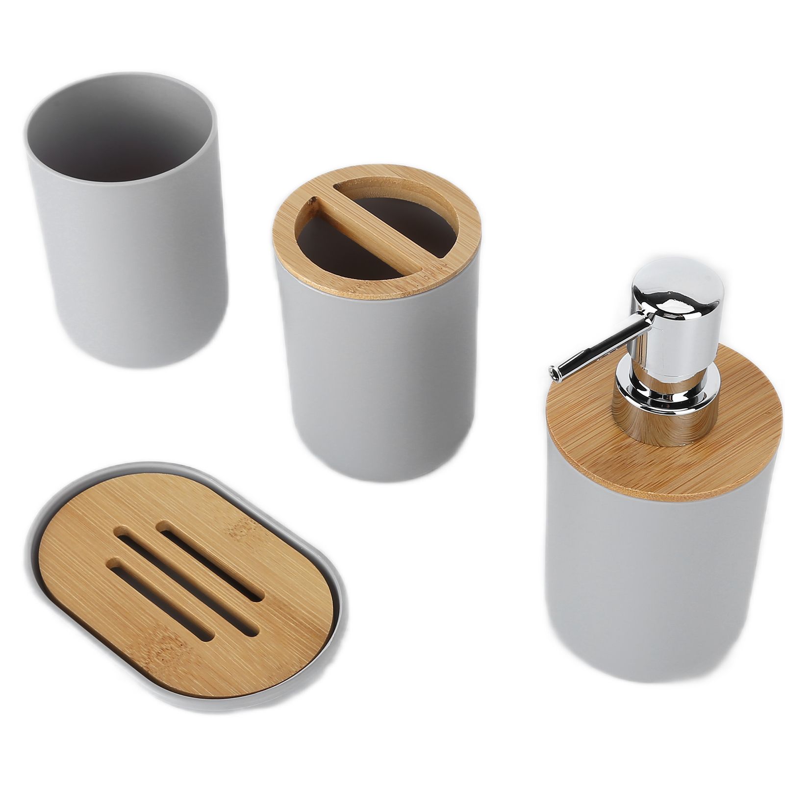 4Pcs Bathroom Accessory Set Bamboo Waterproof Durable Gift Toothbrush Cup for Home HotelGrey - Image 5