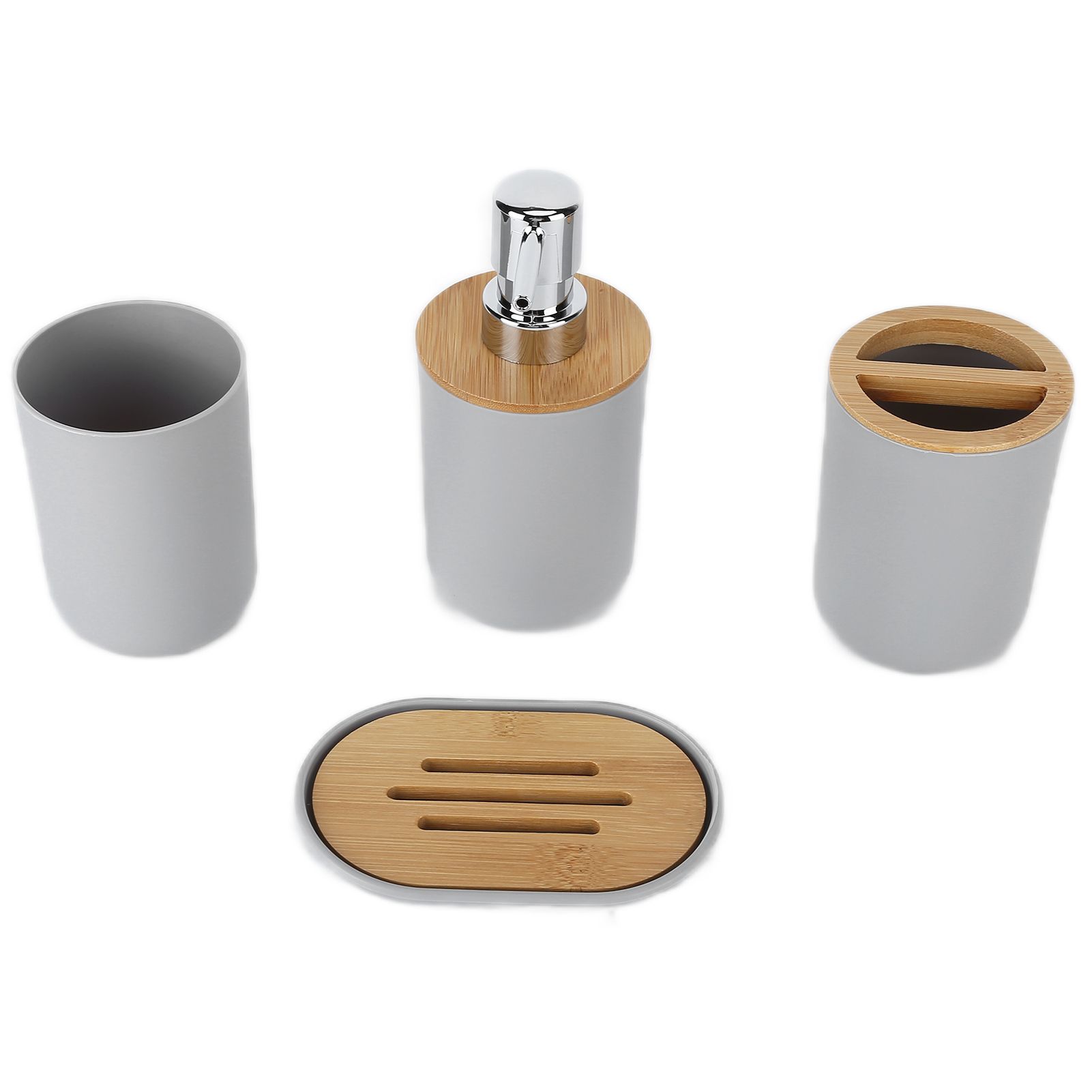 4Pcs Bathroom Accessory Set Bamboo Waterproof Durable Gift Toothbrush Cup for Home HotelGrey - Image 6