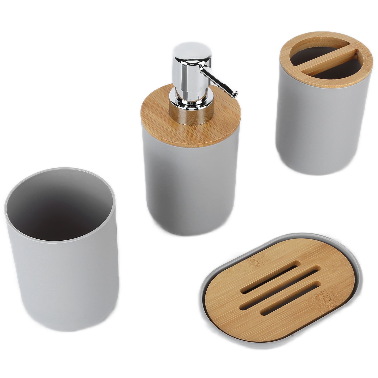 4Pcs Bathroom Accessory Set Bamboo Waterproof Durable Gift Toothbrush Cup for Home HotelGrey - Image 7