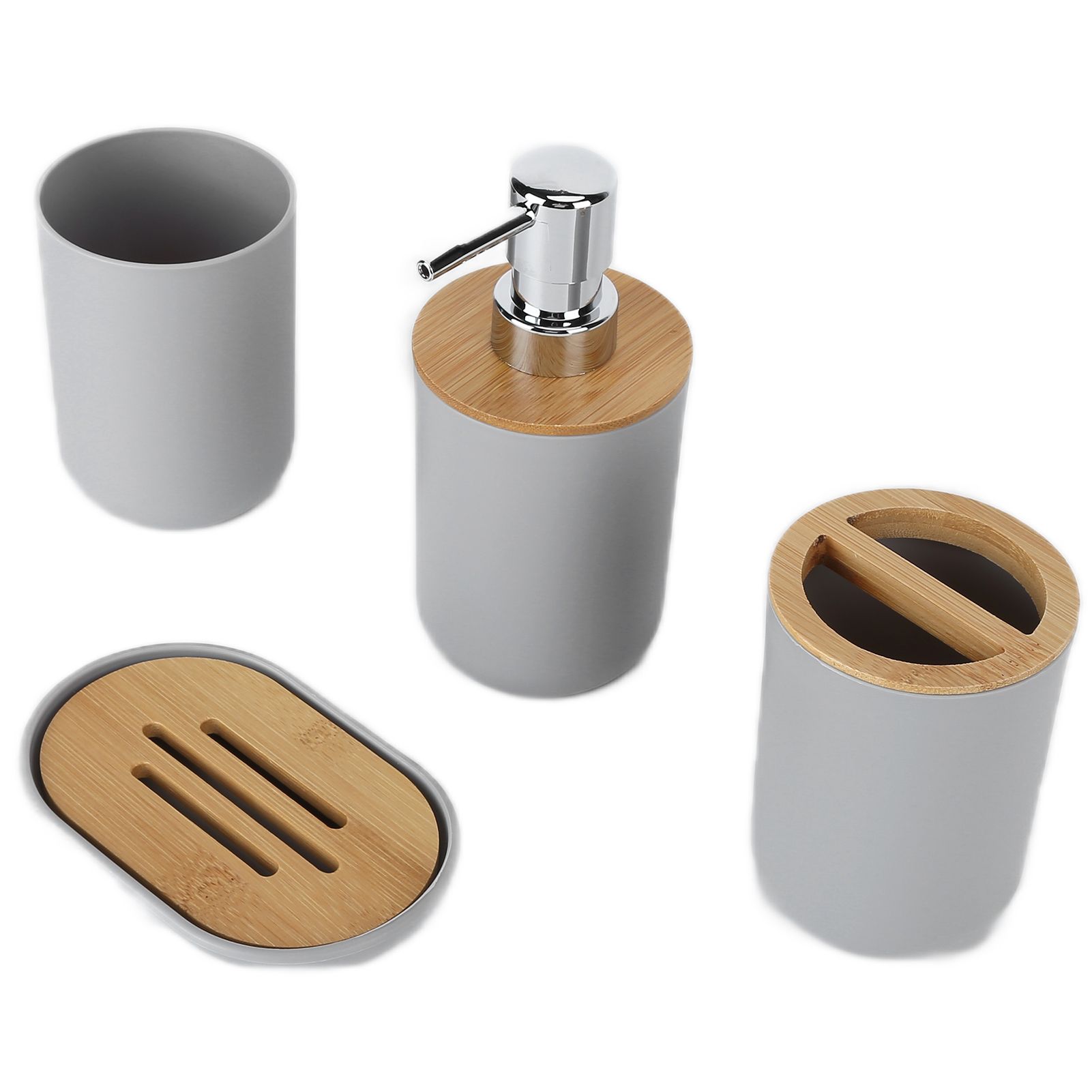 4Pcs Bathroom Accessory Set Bamboo Waterproof Durable Gift Toothbrush Cup for Home HotelGrey - Image 8