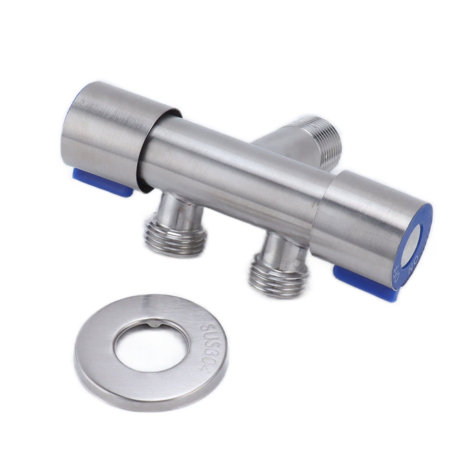 G1/2 Stainless Steel 1 Inlet 2 Outlet Angle Valve Double Handle Double Control Cold Water Tap - Image 1