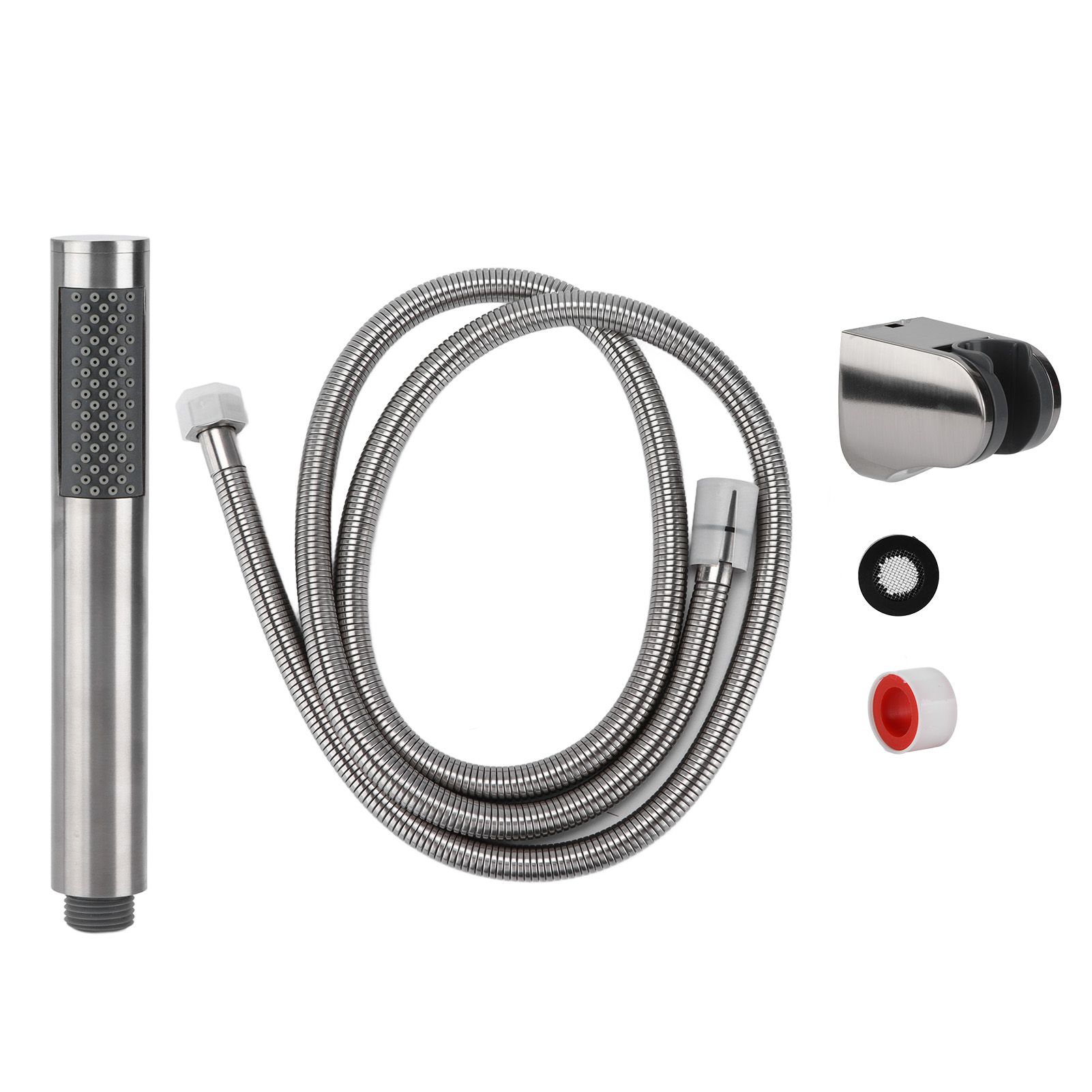 3Pcs/Set Stainless Steel Hand Shower Brushed Round Single Shower Head with Hose Fixed Holder - Image 1