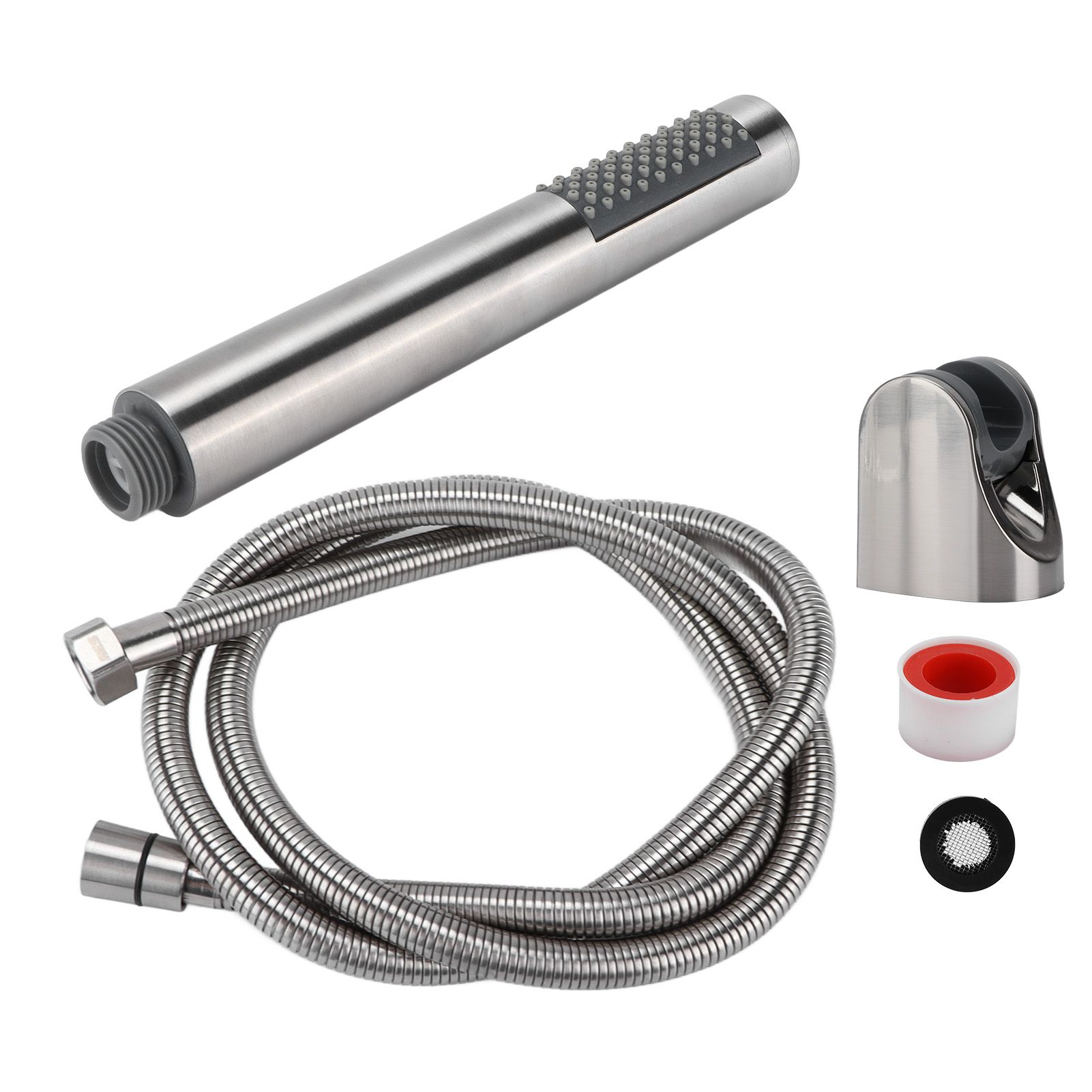 3Pcs/Set Stainless Steel Hand Shower Brushed Round Single Shower Head with Hose Fixed Holder - Image 2
