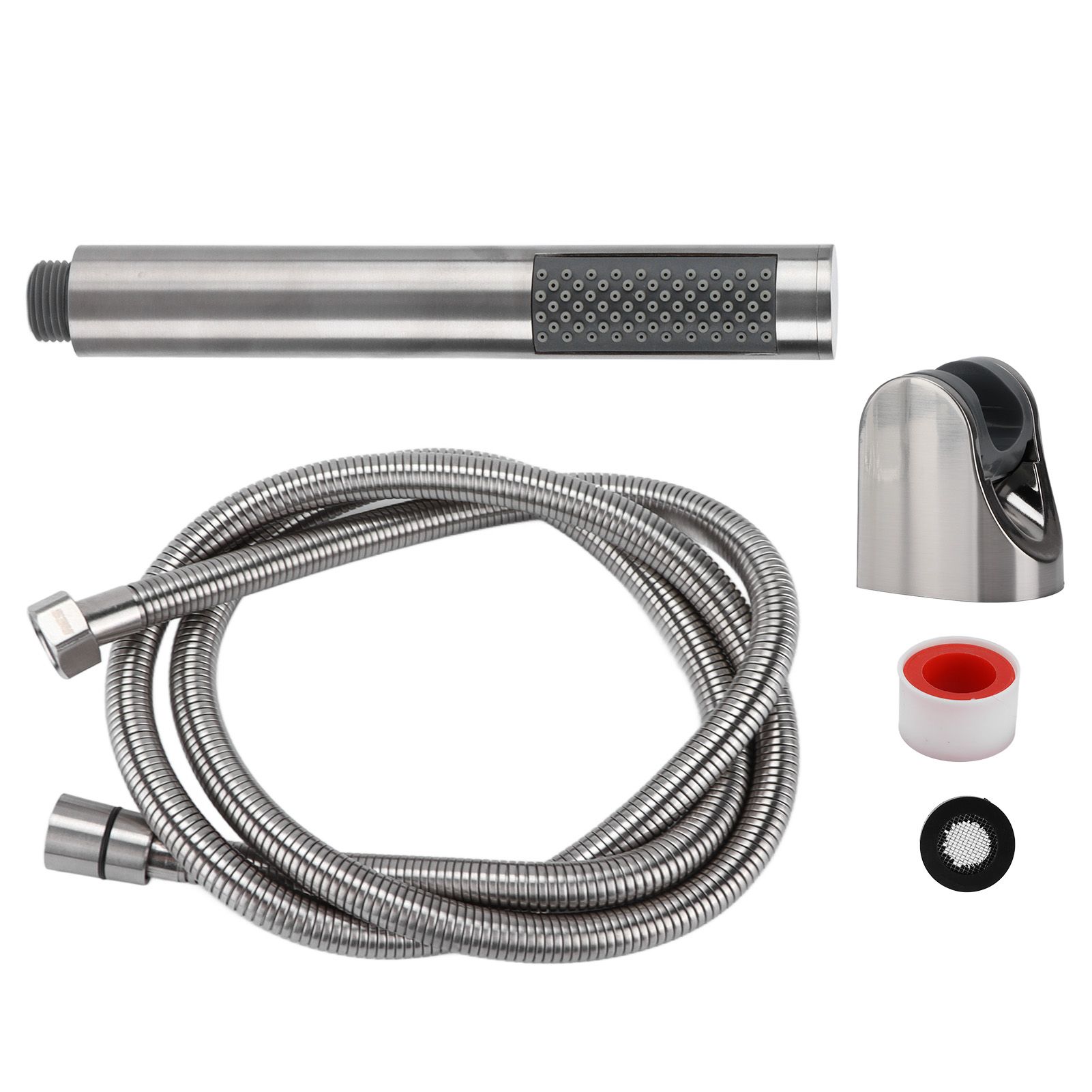 3Pcs/Set Stainless Steel Hand Shower Brushed Round Single Shower Head with Hose Fixed Holder - Image 3