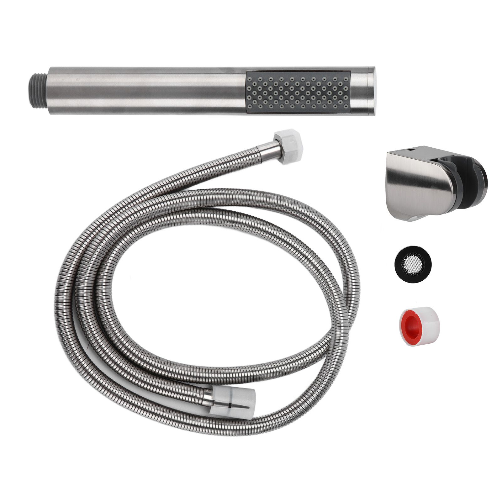 3Pcs/Set Stainless Steel Hand Shower Brushed Round Single Shower Head with Hose Fixed Holder - Image 4