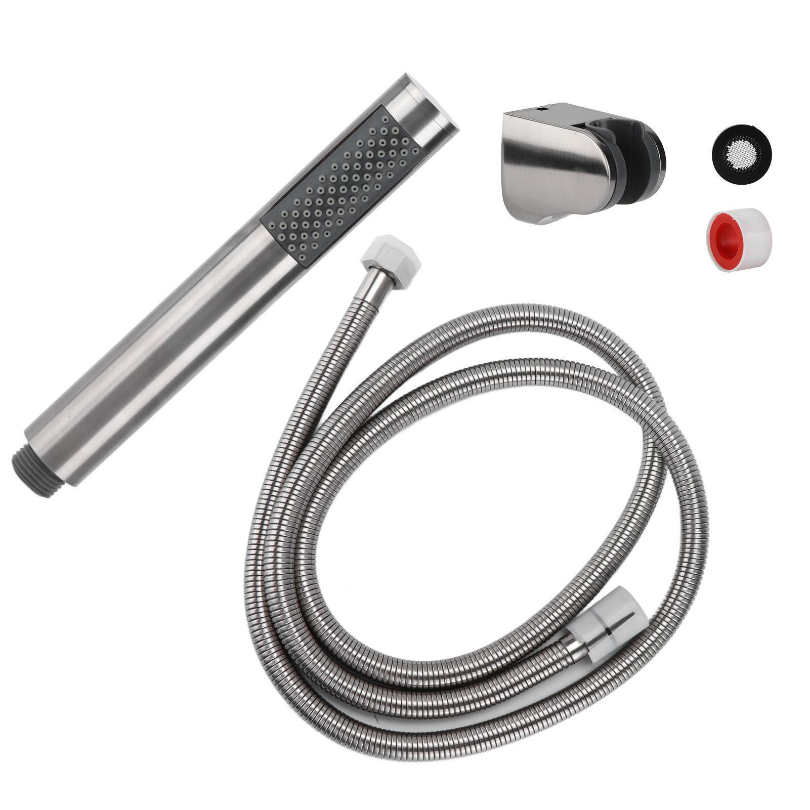 3Pcs/Set Stainless Steel Hand Shower Brushed Round Single Shower Head with Hose Fixed Holder - Image 5