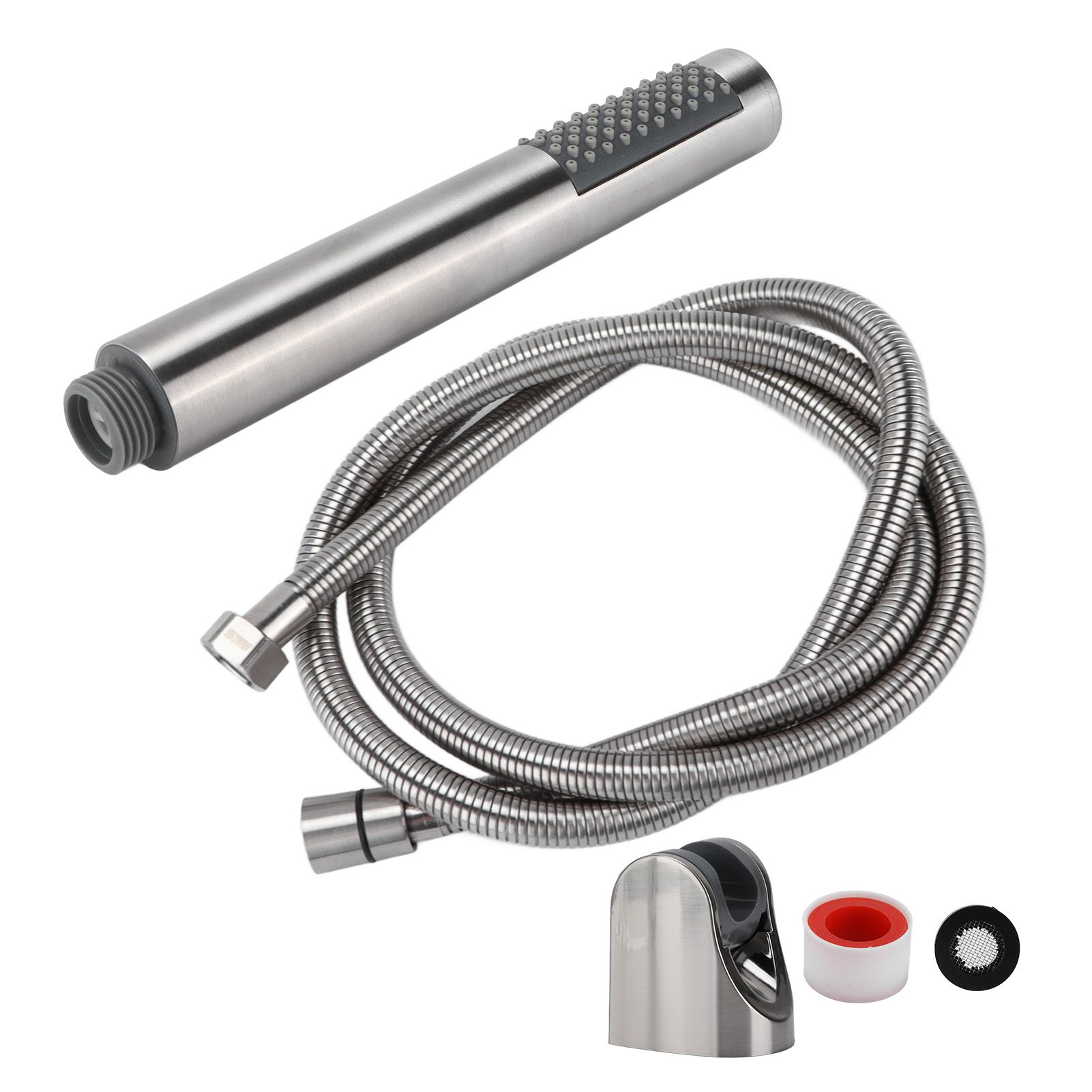 3Pcs/Set Stainless Steel Hand Shower Brushed Round Single Shower Head with Hose Fixed Holder - Image 6