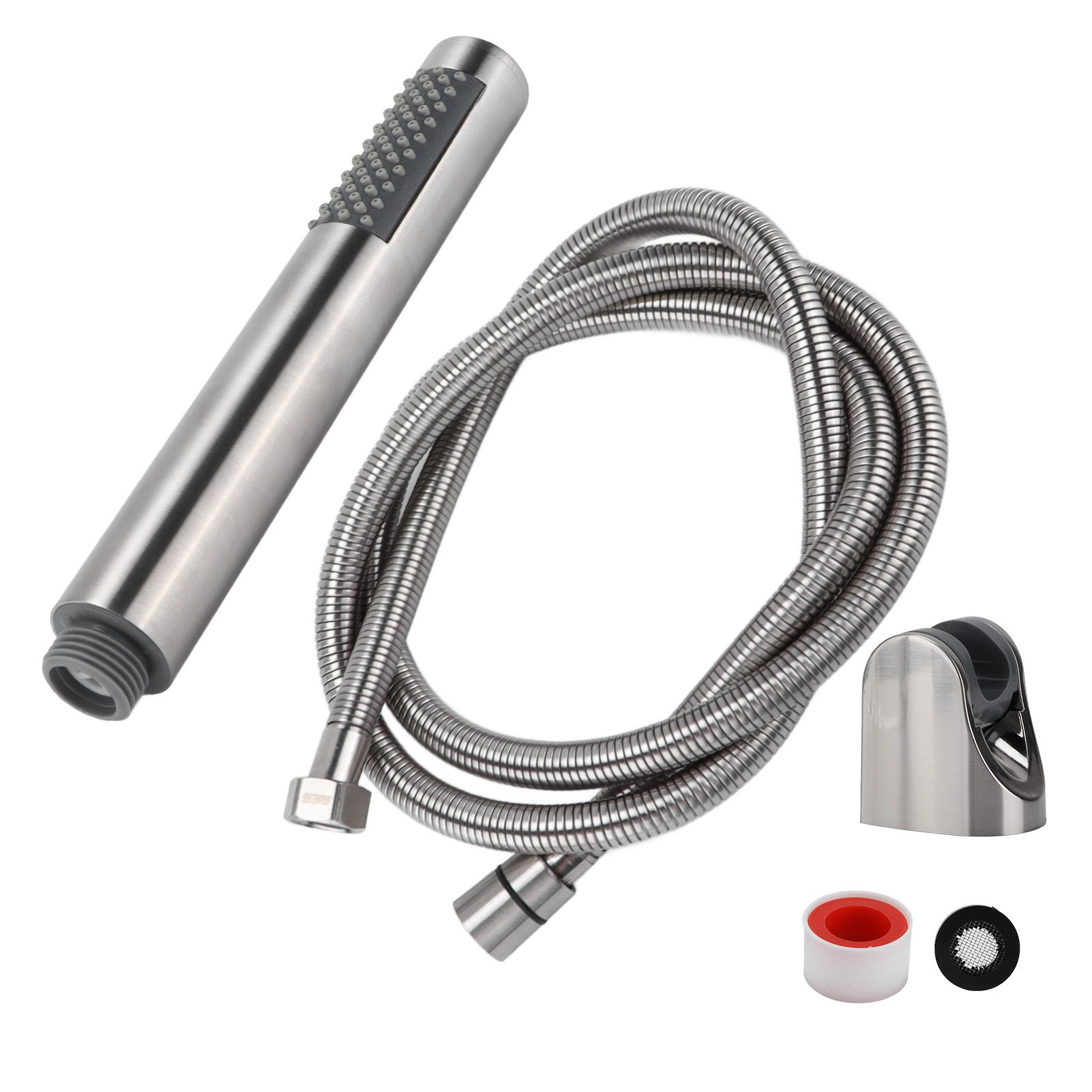 3Pcs/Set Stainless Steel Hand Shower Brushed Round Single Shower Head with Hose Fixed Holder - Image 7