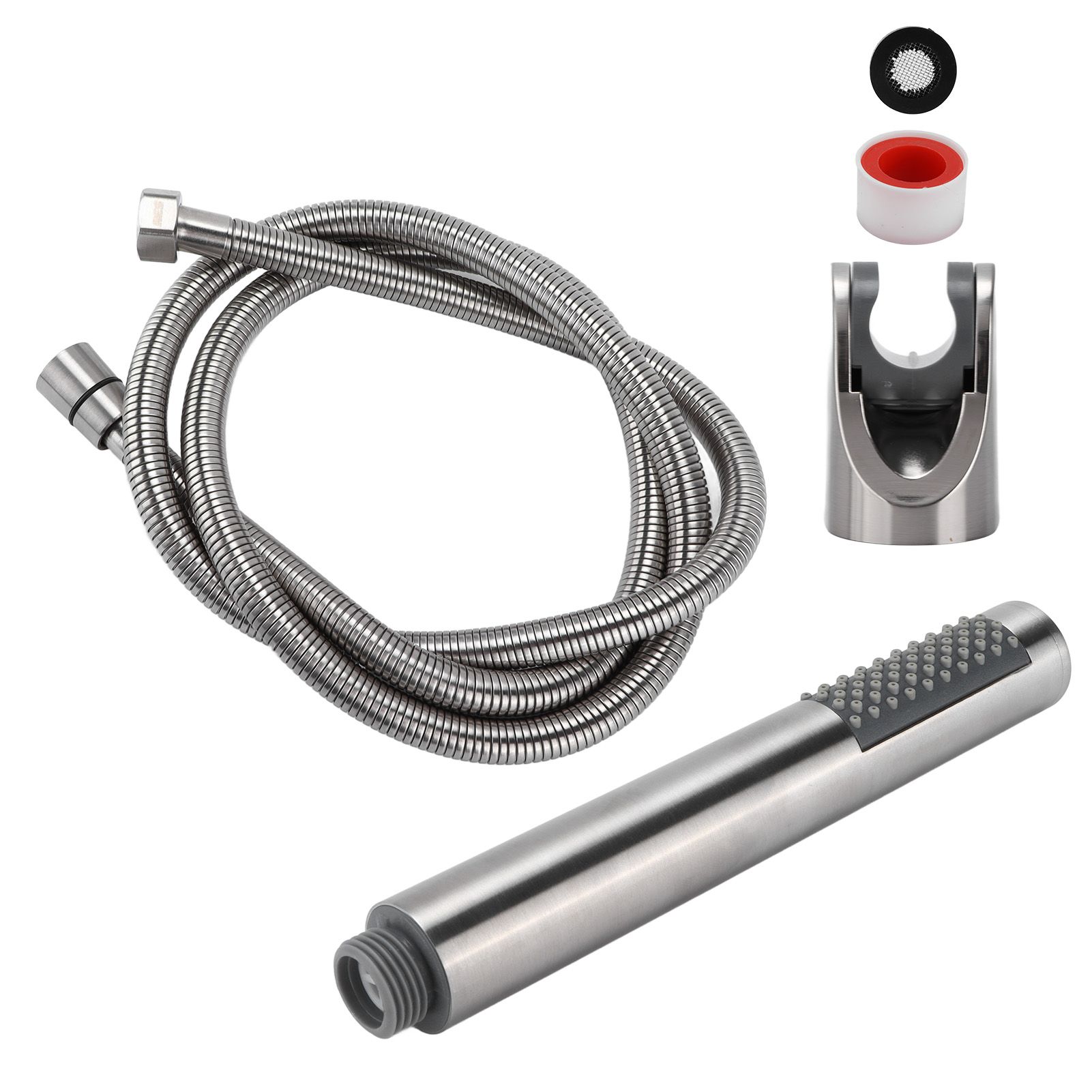 3Pcs/Set Stainless Steel Hand Shower Brushed Round Single Shower Head with Hose Fixed Holder - Image 8