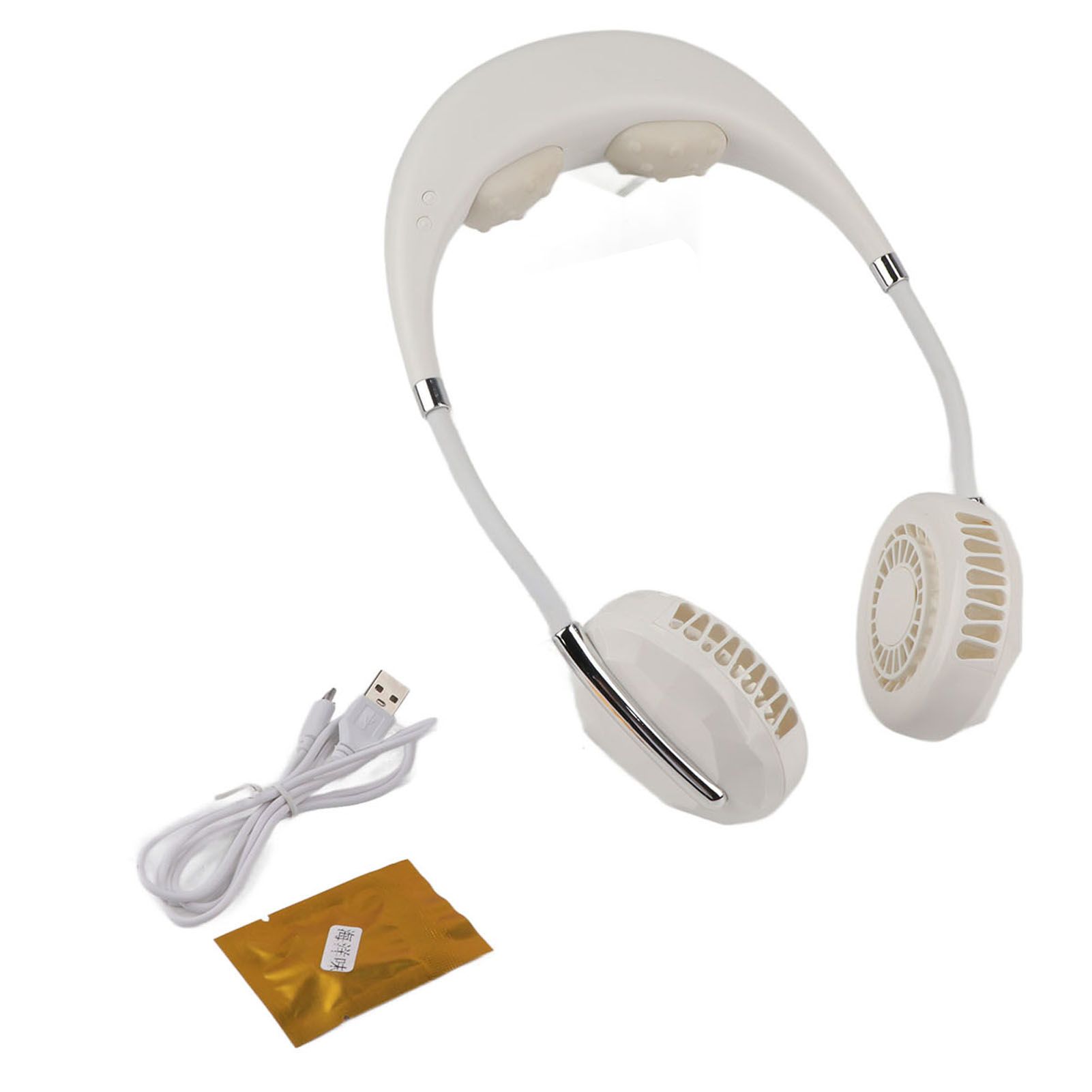 Hanging Neck Fan Portable Multifunction Leafless Massage Aromatherapy Neck Fanfor Outdoor HomeWhite 2.3in - Image 1