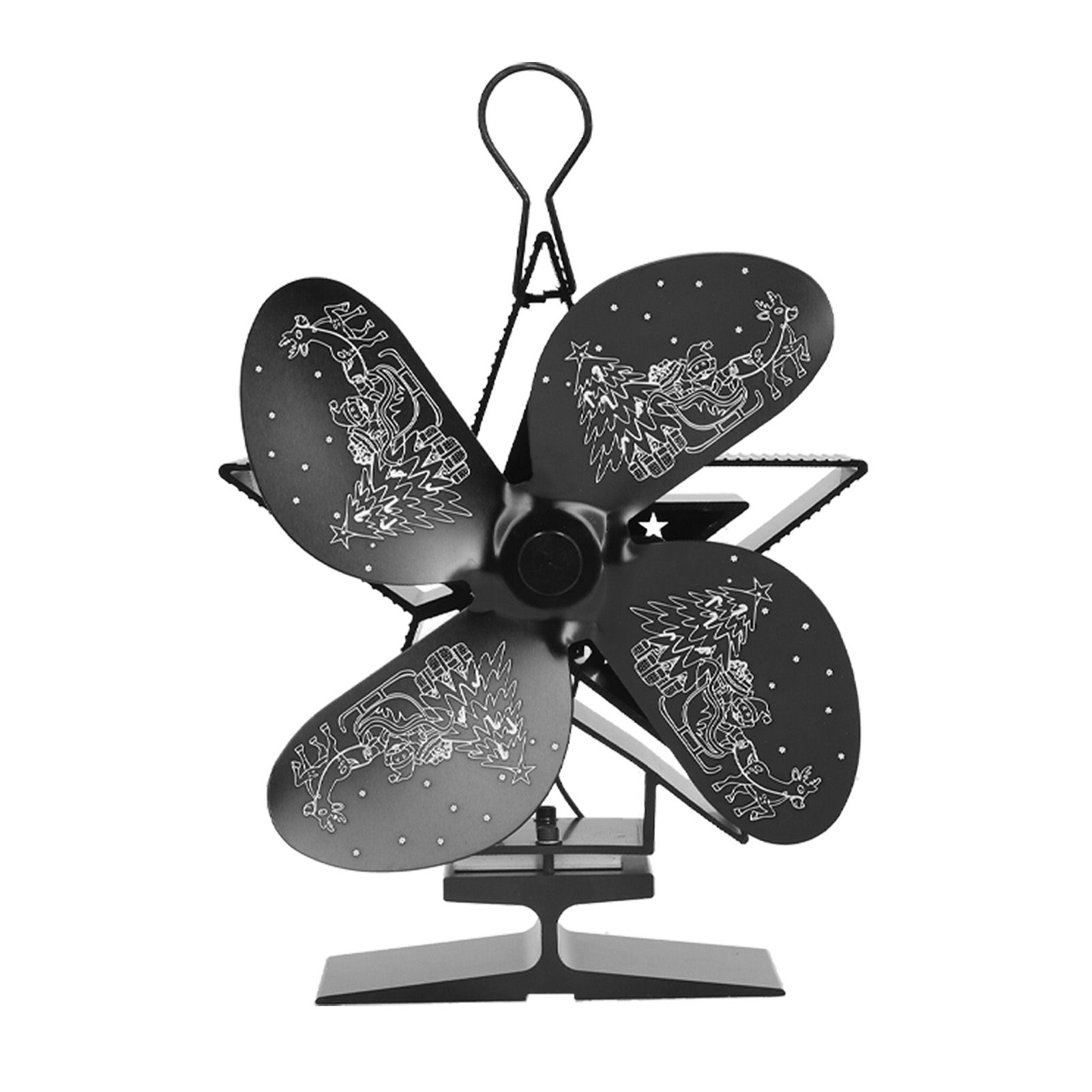 4 Blades Heat Powered Fan Santa Claus Pattern Fireplace Fan for Heat Distribution Circulating Warm AirBlack - Image 1