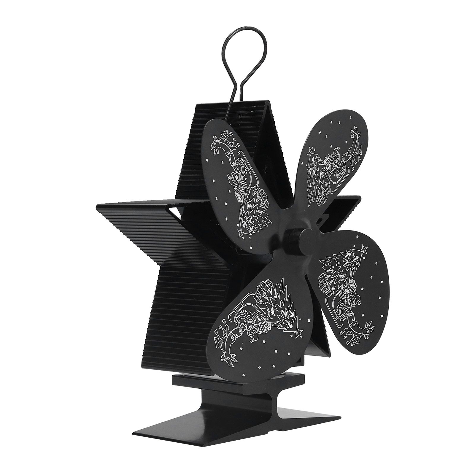 4 Blades Heat Powered Fan Santa Claus Pattern Fireplace Fan for Heat Distribution Circulating Warm AirBlack - Image 4
