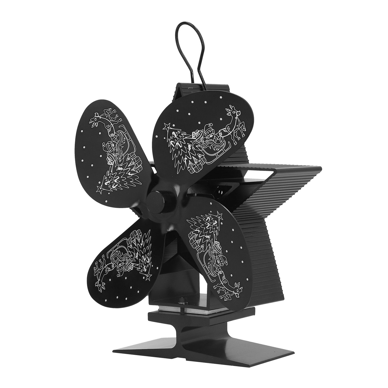 4 Blades Heat Powered Fan Santa Claus Pattern Fireplace Fan for Heat Distribution Circulating Warm AirBlack - Image 5