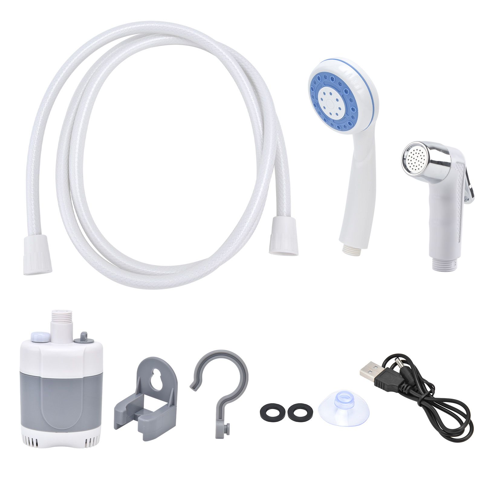 Portable Outdoor Shower Set Camping Shower Pump Handheld Sprayer for Hiking Traveling USB Charging(GrayWhite ) - Image 1