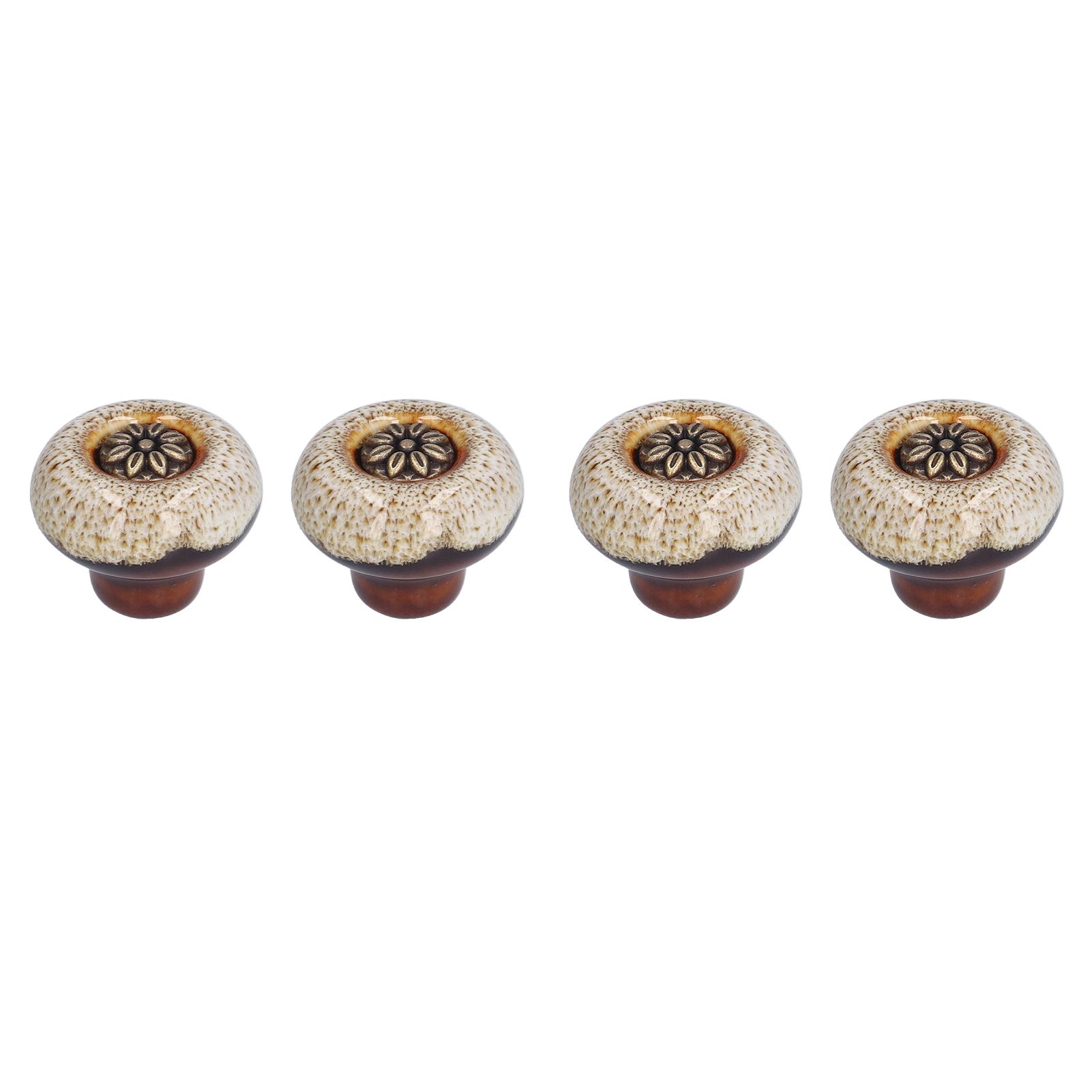 4 Set Cabinet Handle Retro Round Shaped Single Hole Door Knob for Home Bedroom Living RoomGreen Ancient Leopard Print White - Image 2