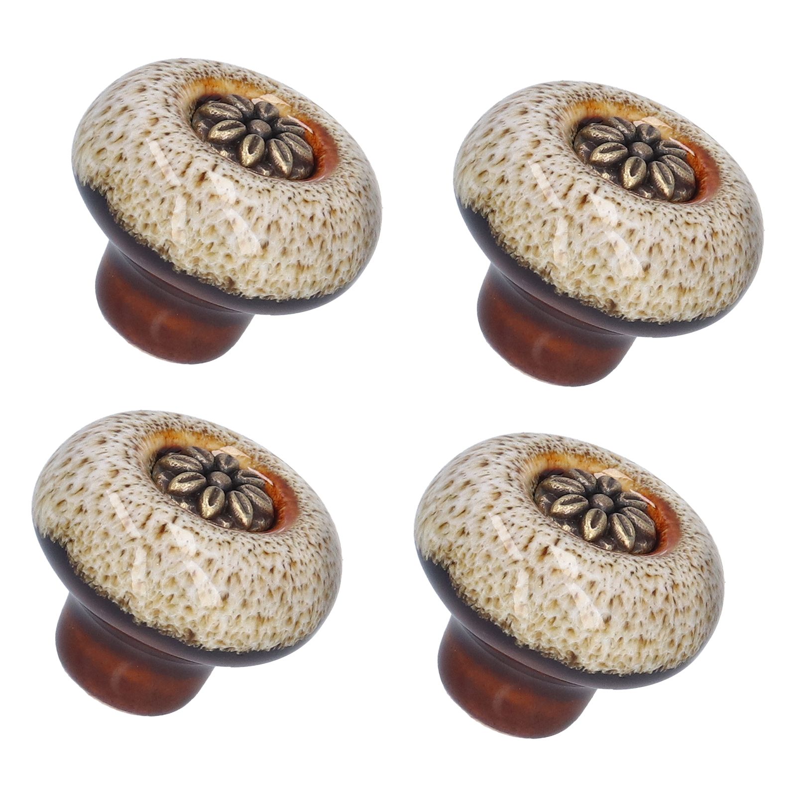4 Set Cabinet Handle Retro Round Shaped Single Hole Door Knob for Home Bedroom Living RoomGreen Ancient Leopard Print White - Image 3