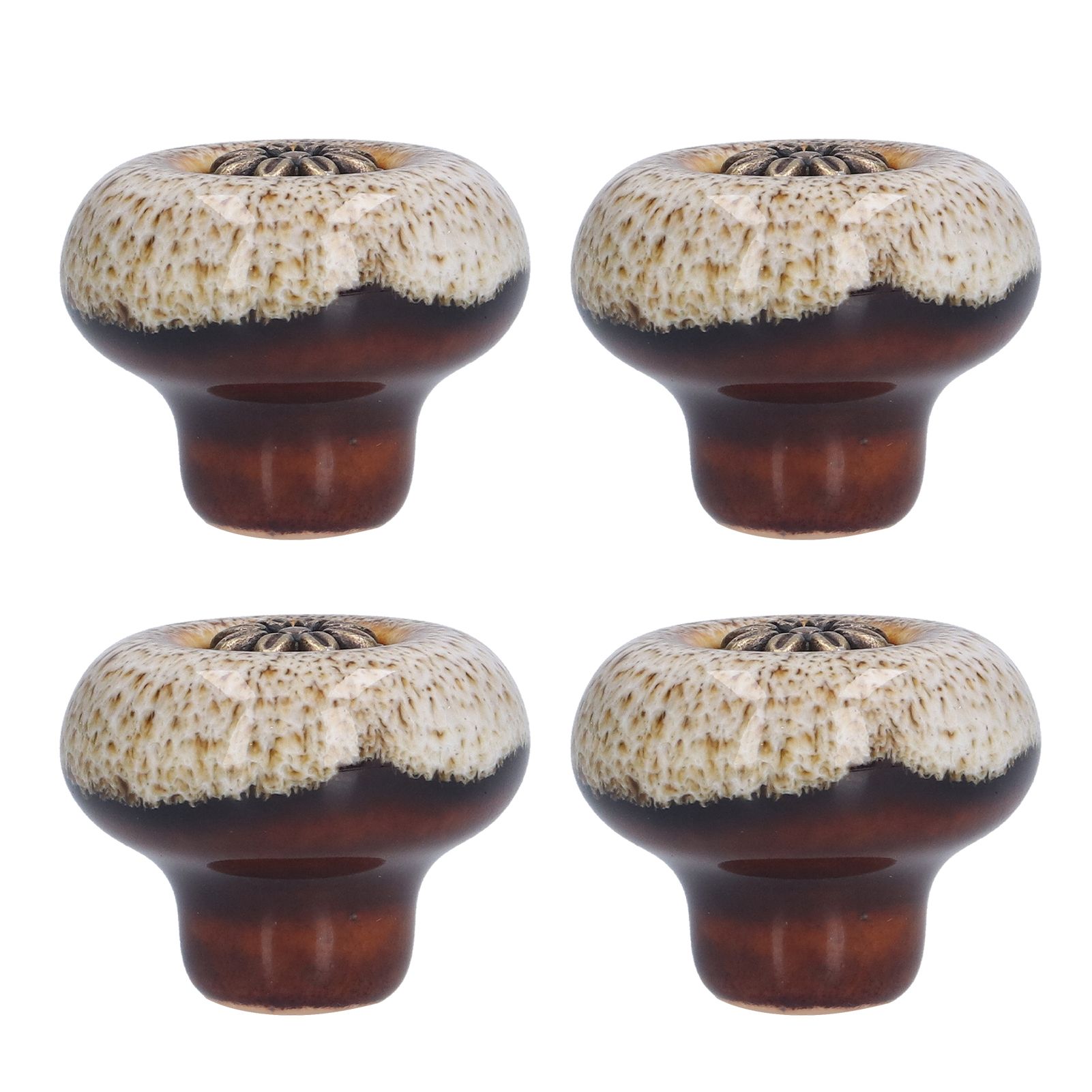 4 Set Cabinet Handle Retro Round Shaped Single Hole Door Knob for Home Bedroom Living RoomGreen Ancient Leopard Print White - Image 4