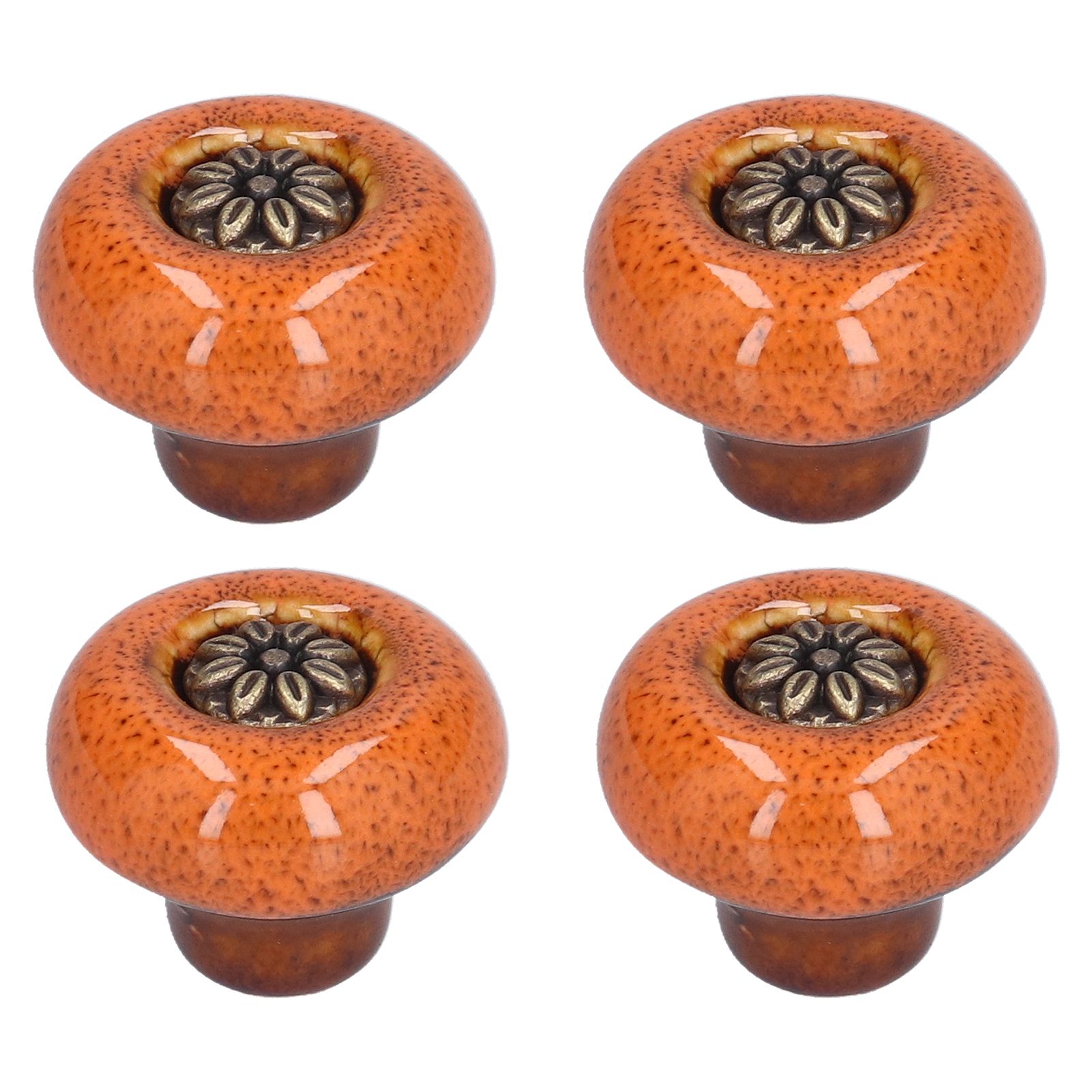 4 Set Cabinet Handle Retro Round Shaped Single Hole Door Knob for Home Bedroom Living RoomGreen Ancient Leopard Print Orange - Image 1