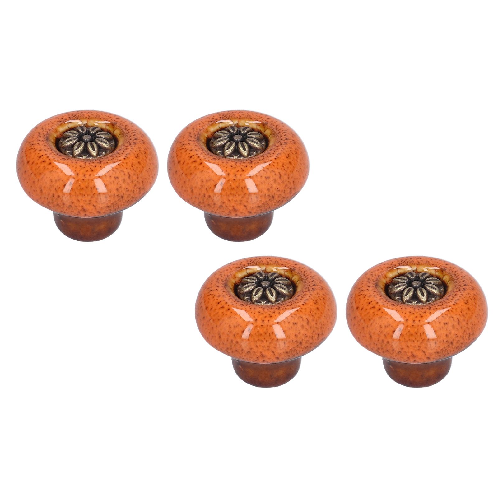 4 Set Cabinet Handle Retro Round Shaped Single Hole Door Knob for Home Bedroom Living RoomGreen Ancient Leopard Print Orange - Image 2